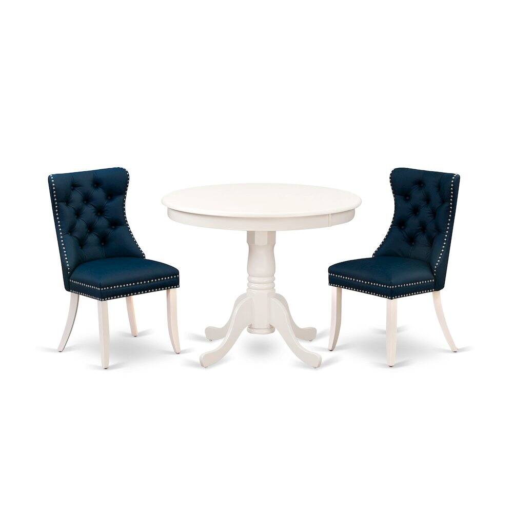 Back. East West Furniture - 3 Piece Dining Room Furniture Set Consists of a Round Kitchen Table - White.