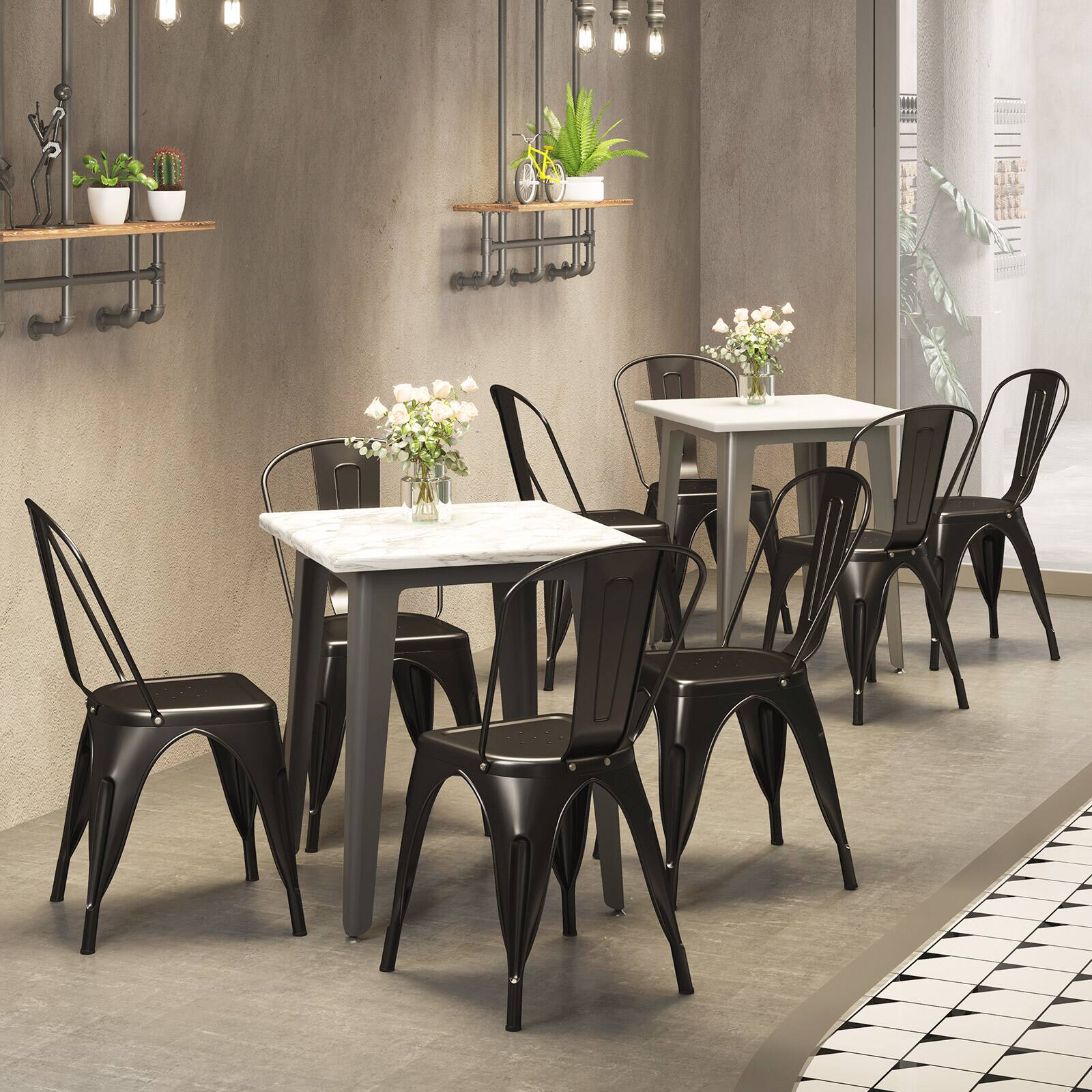 Alt View 4. Gymax - Gymax Tolix Style Metal Dining Chairs Set of 4 w/ Removable Backrest for Dining Room - Bronze.