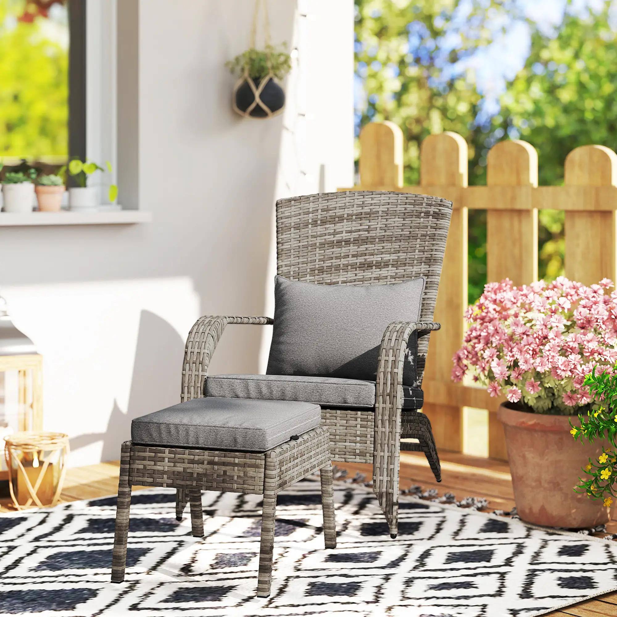 Left. Resenkos - Resenkos Wicker Adirondack Fire Pit Chair Ottoman Set, Comfortable Outdoor Lounge, Gray, Perfect for Relaxing,Gray - Gray.