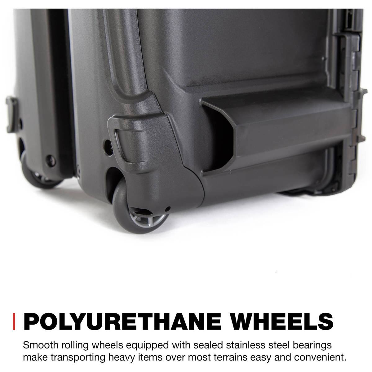 POLYURETHANE WHEELS

Smooth rolling wheels equipped with sealed stainless steel bearings make transporting heavy items over most terrains easy and convenient.