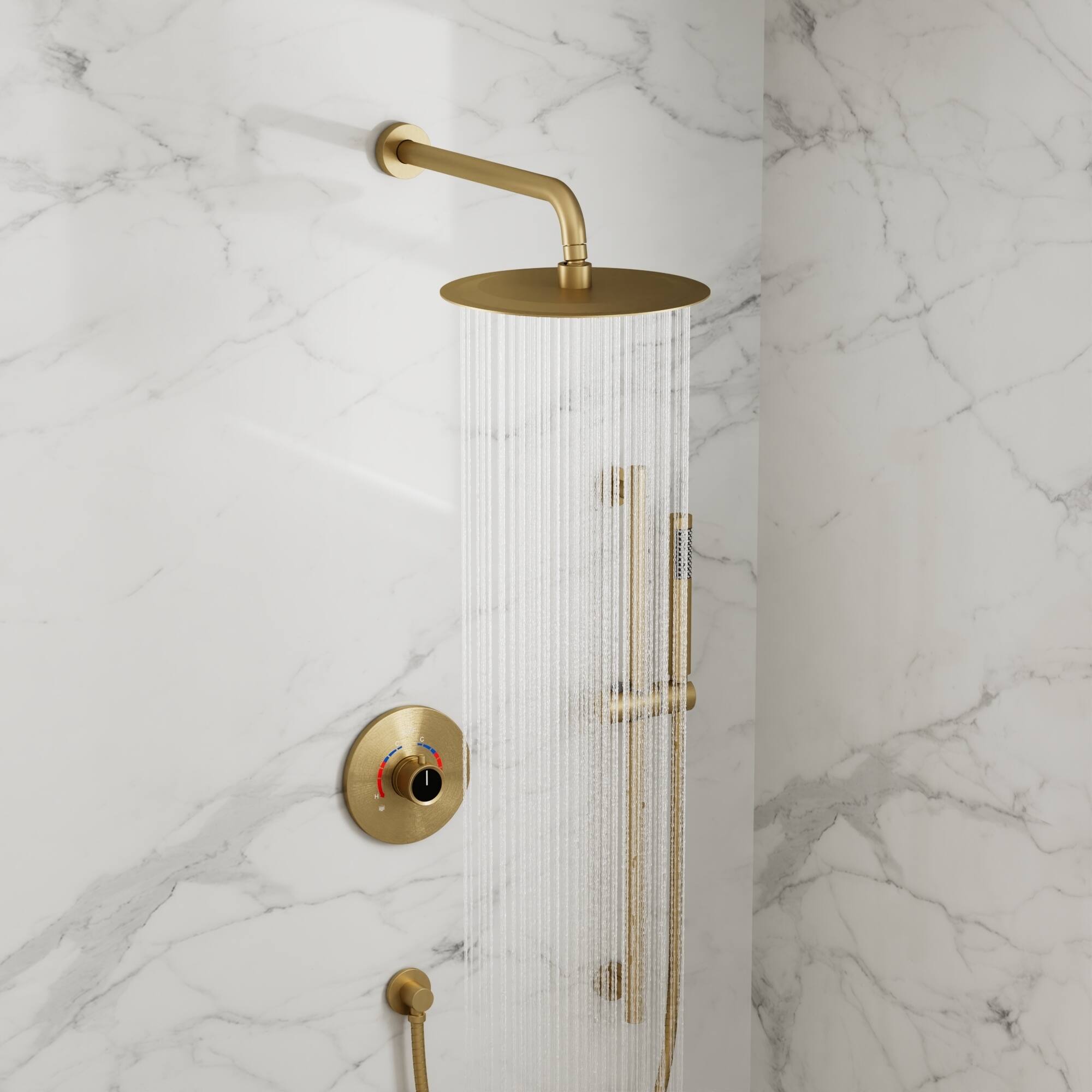 Alt View 6. GRANDJOY - Modern Anti-Scald Multifunction Shower System with Adjustable Slide Bar and Fingerprint-Resistant Finish - Brushed Gold.