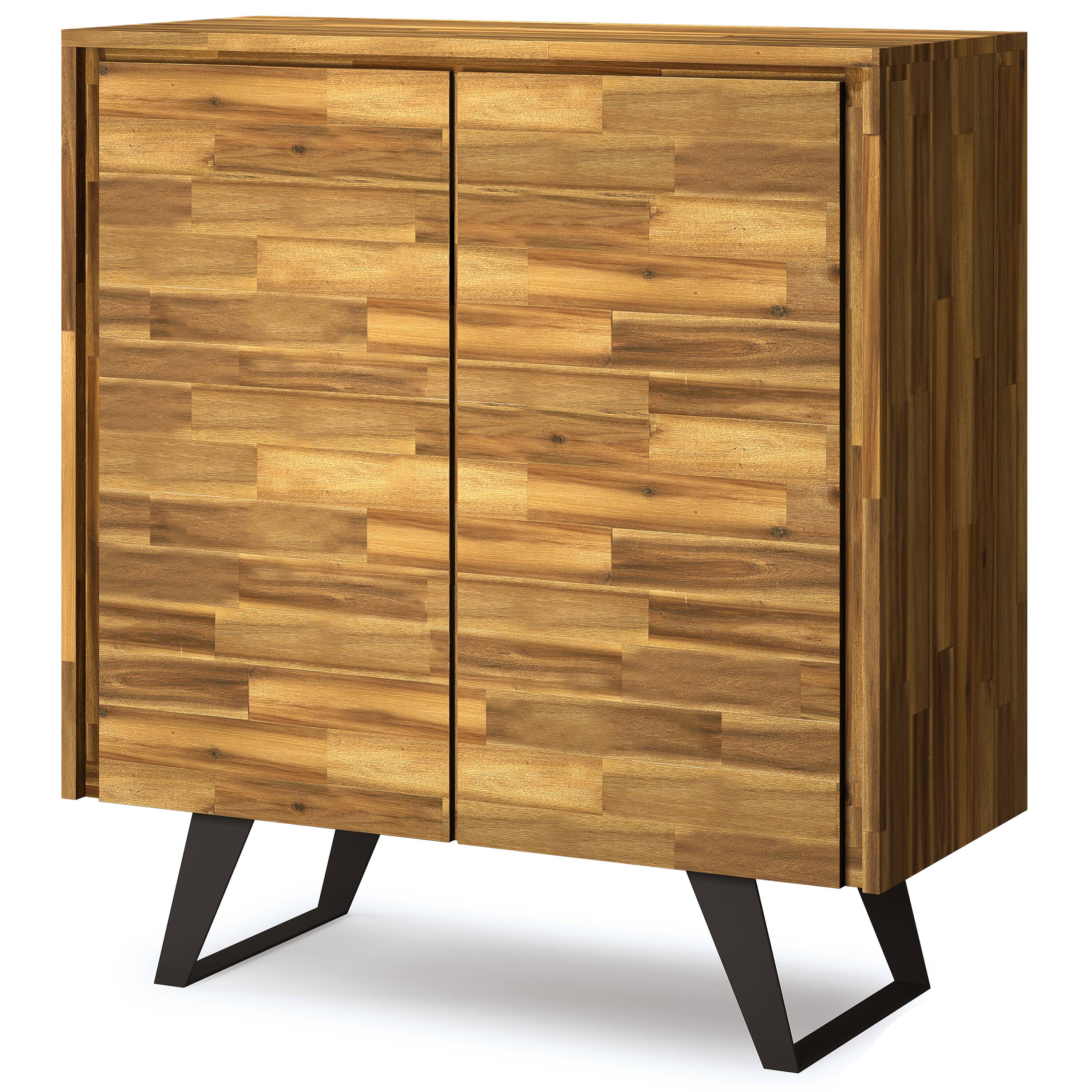 Angle. Simpli Home - Lowry Medium Storage Cabinet - Distressed Golden Wheat.