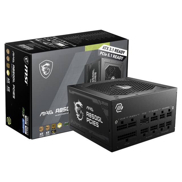 MSI - MAG A850GL PCIE5 850W Full Modular ATX 3.1 Ready 80 Plus Gold Power Supply - Black