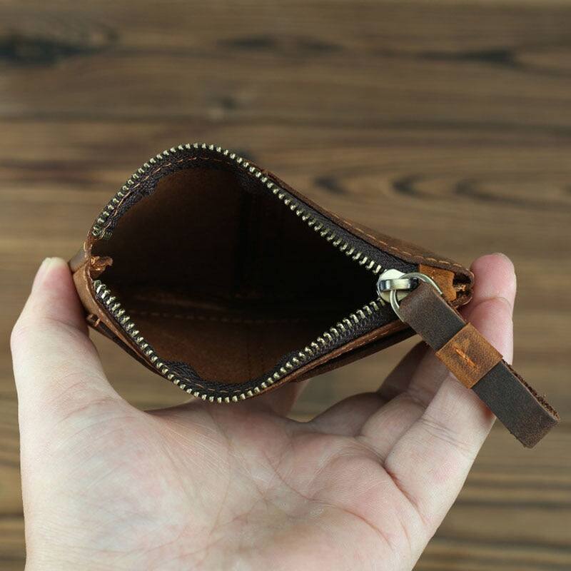 Alt View 5. Steel Horse Leather - The Cael | Handmade Leather Coin Purse with Zipper - Brown.