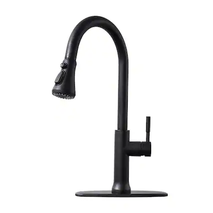 Front. Boyel Living - Matte Black Single Handle Sensor Activation Pull Out Sprayer Kitchen Faucet with Deck Plate Included - Matte Black.