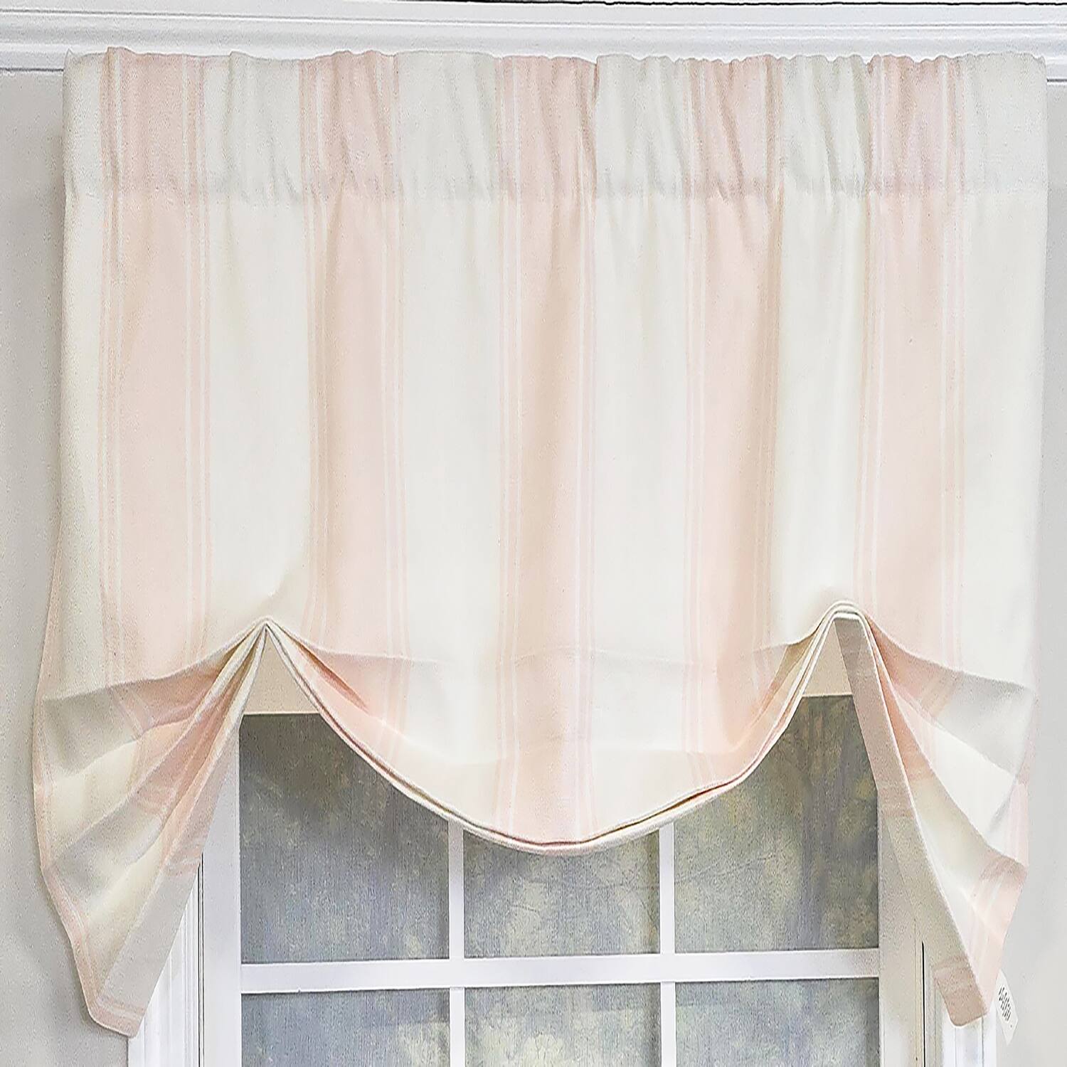 Left. RLF Home - RLF Home Faded Stripe Butterfly 100% Cotton Rod Pocket Lined  Window Valance 50" x 17" Pink - Pink.