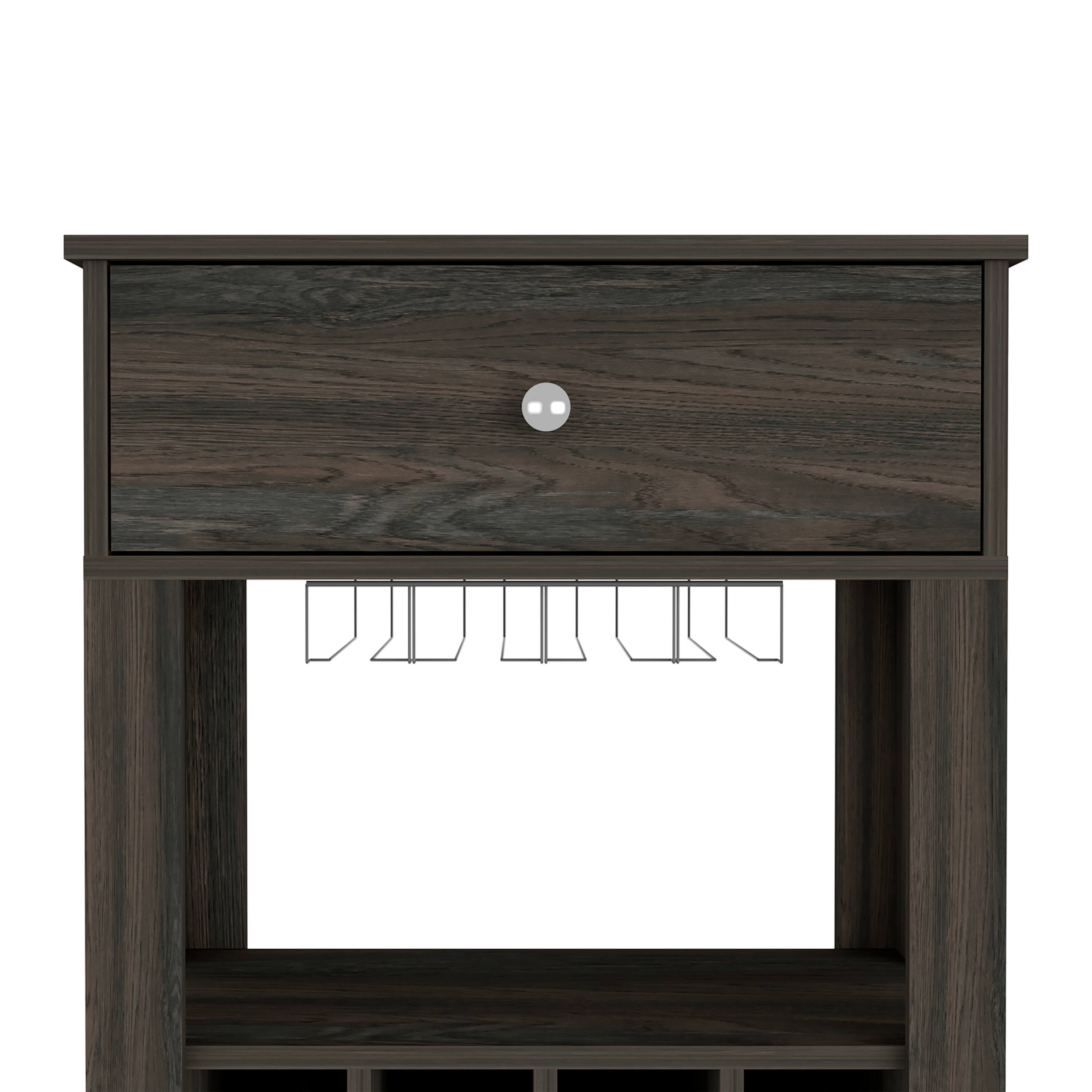 Alt View 2. TuHome - Memphis Bar Cart, Twelve Built-In Wine Rack, Casters, Drawer, Living Room or Bar Room - Espresso.