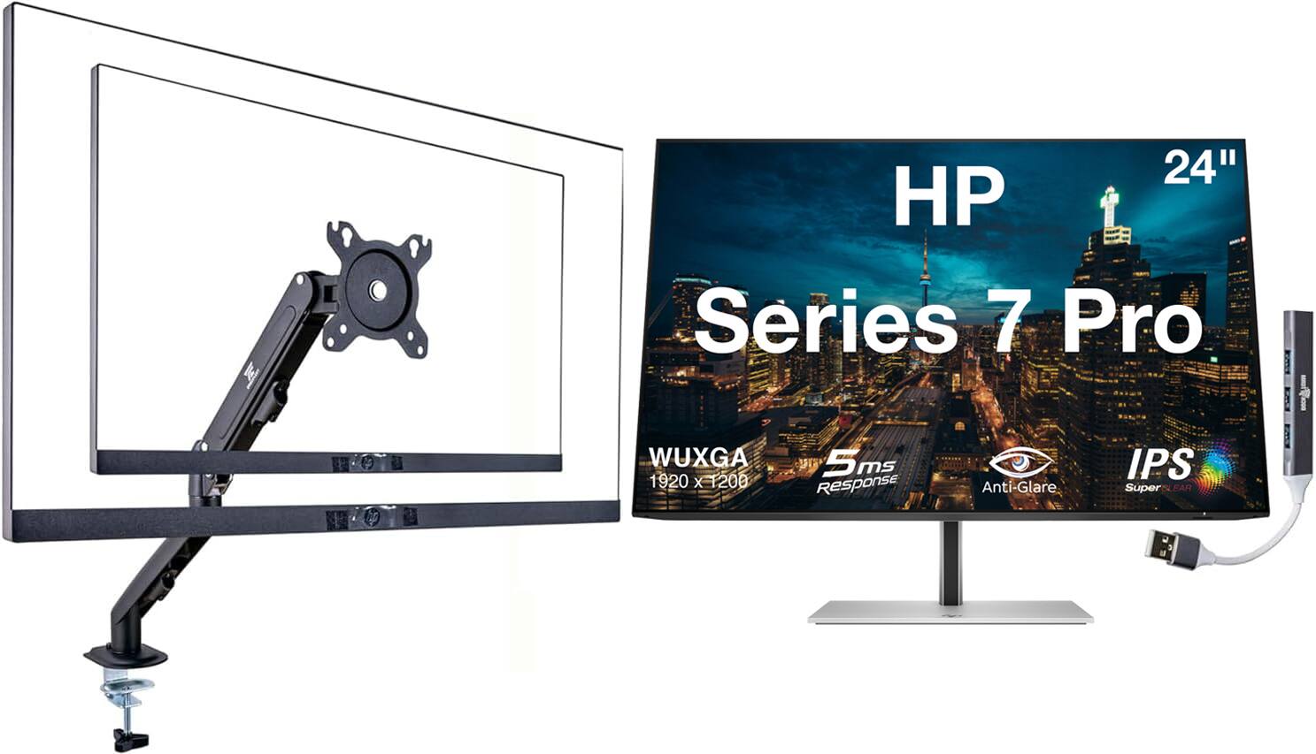 "HP - Series 7 Pro 24"" WUXGA IPS Monitor, AntiGlare, FlickerFree, Displayport, HDMI, w/DKZ Hub & ErgoFlexy Single Mount Arm - Black/Silver" price history on PriceWatchPro