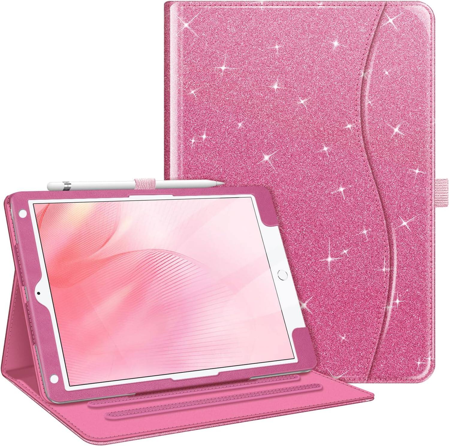 Front. Fintie - Case for iPad 9th/8th/7th Generation 10.2 Inch Multi-Angle Viewing Folio Stand Cover Auto Wake/Sleep - Glittering Pink.