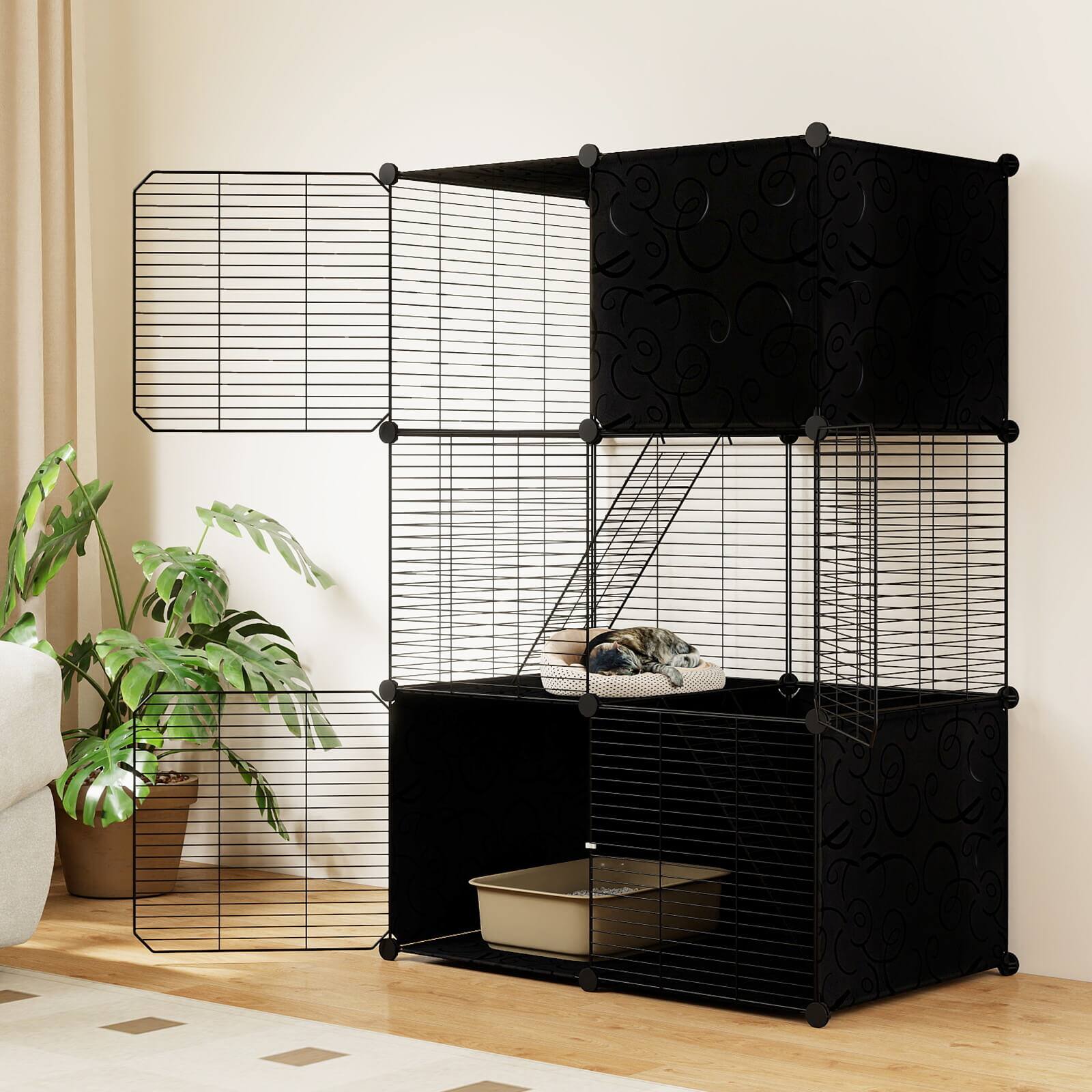 Alt View 3. Costway - Costway 3-Tier Indoor Metal Wire Kitten Enclosure with 2 Ramps, Pet Pen for Small Animal.