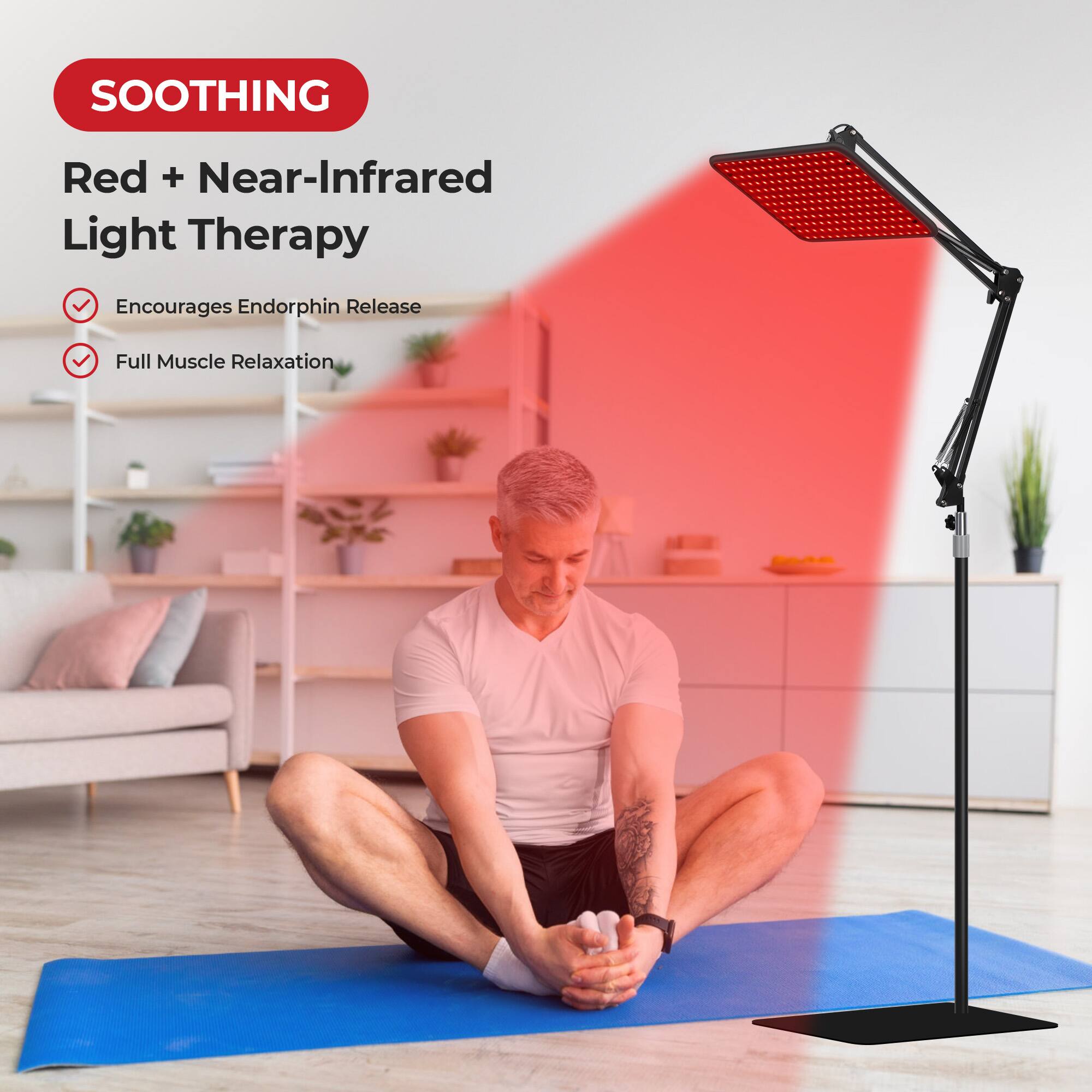 SOOTHING  
Red + Near-Infrared Light Therapy  
- Encourages Endorphin Release  
- Full Muscle Relaxation