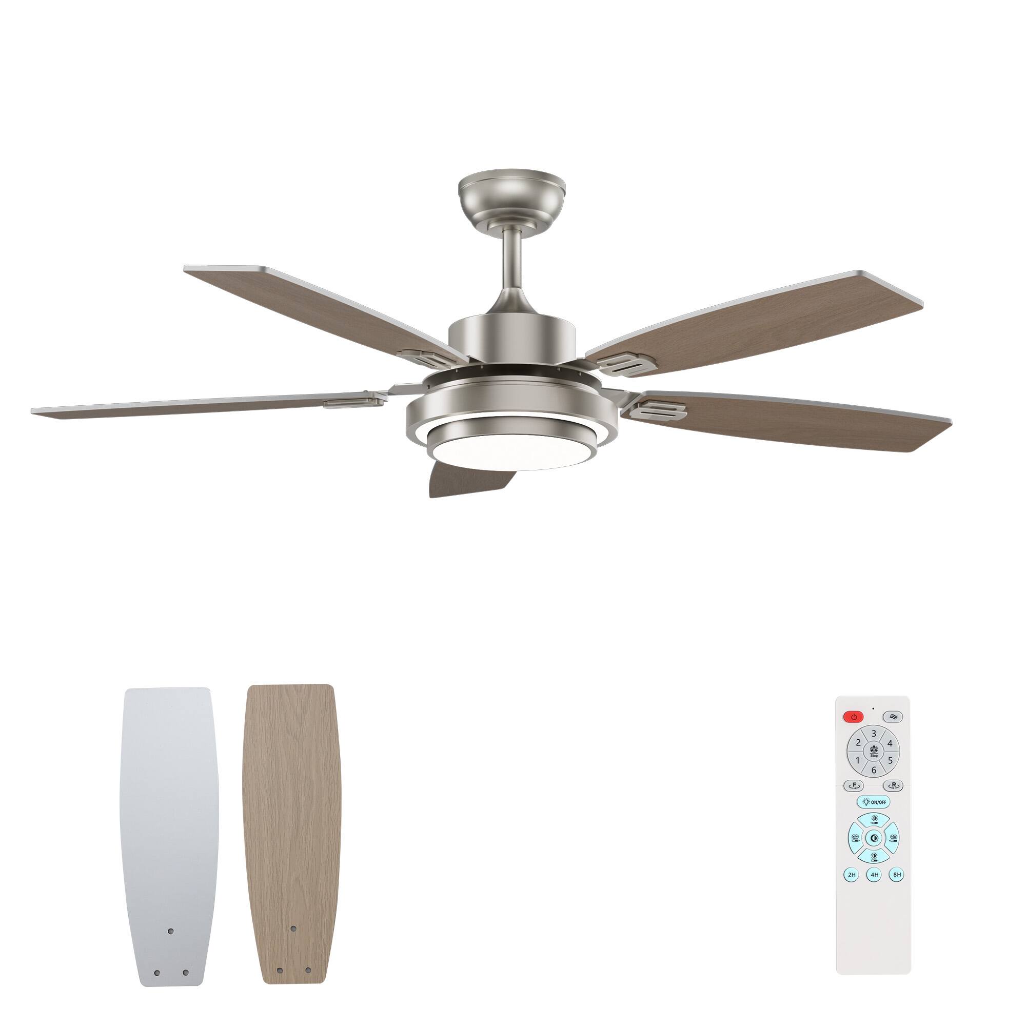 Alt View 5. Siljoy - 52-in Nickel Ceiling Fan with Nickel or Oak Color Blades Ceiling Fan With Light-Remote Included - Nickel.