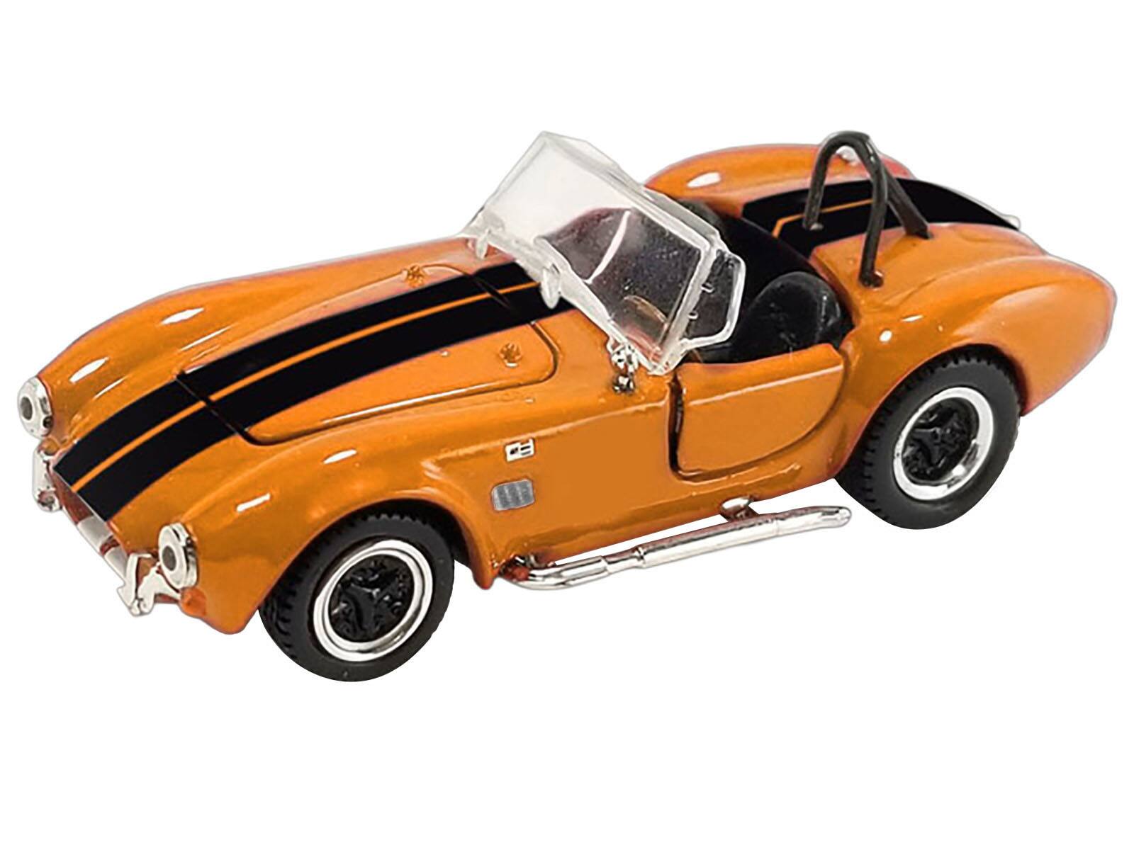 Angle. ACME - Shelby Cobra 427 S/C Orange with Black Stripes "Shelby Collectibles" Series 1/64 Diecast Model Car by ACME - Orange And Black.