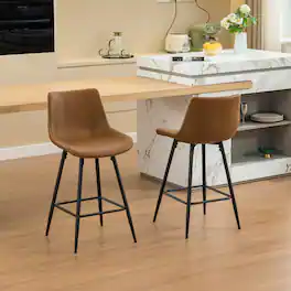 KERDOM - Bar Stools Set of 2, Vintage High Island Chairs for Home Pub, Tall Dining Chair 24/28 inches Height Coffee Counter Stool - Brown - 24'' Height