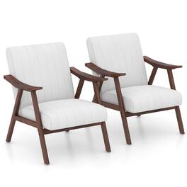 Gymax - Set of 2 Accent Chair Leathaire Leisure Armchair w/ Rubber Wood Frame - Beige