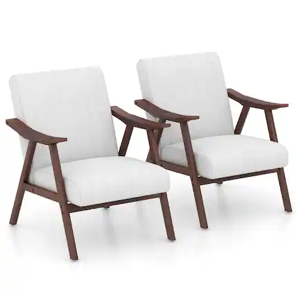 Front. Gymax - Gymax Set of 2 Accent Chair Leathaire Leisure Armchair w/ Rubber Wood Frame Beige - Beige.