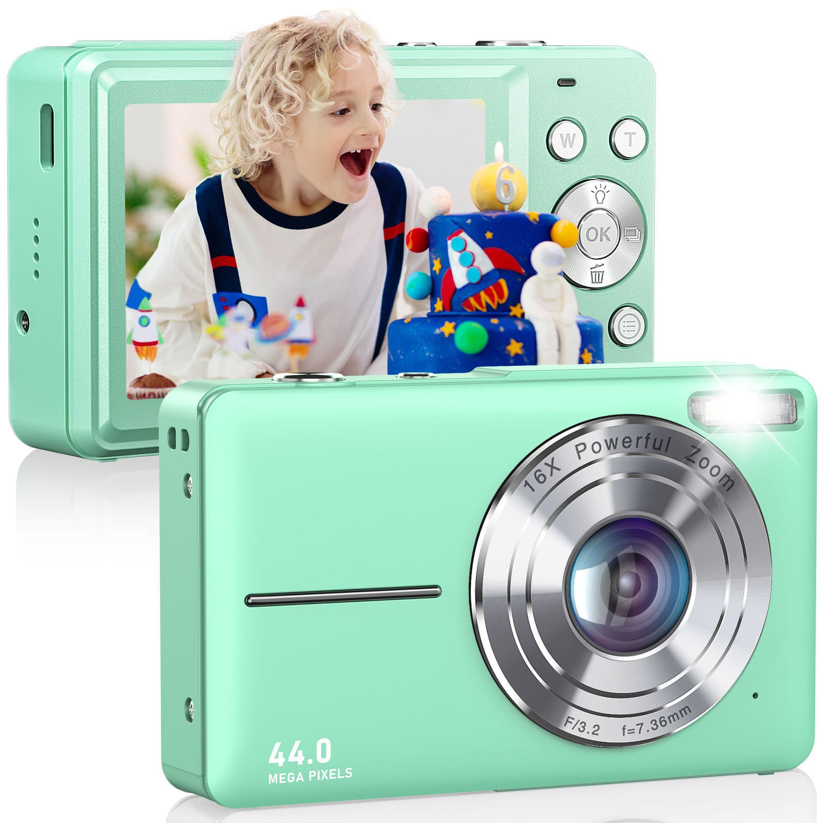 CAMKORY - Compact Point-and-Shoot Digital Camera with 32GB Memory Card – Lightweight & Pocket-Sized - Mint Green