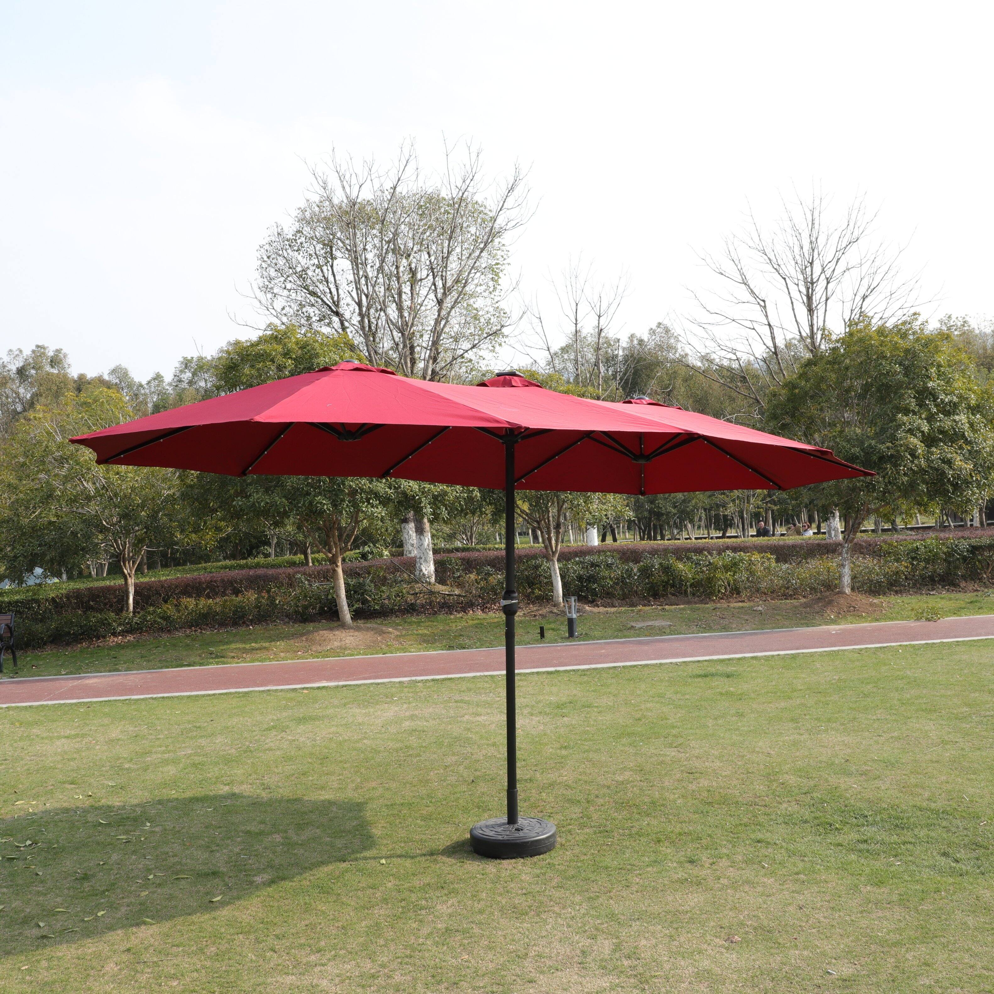 Alt View 5. Ecooso - 15x9ft Large Double-Sided Rectangular Outdoor Twin Patio Market Umbrella with light and base - Red.