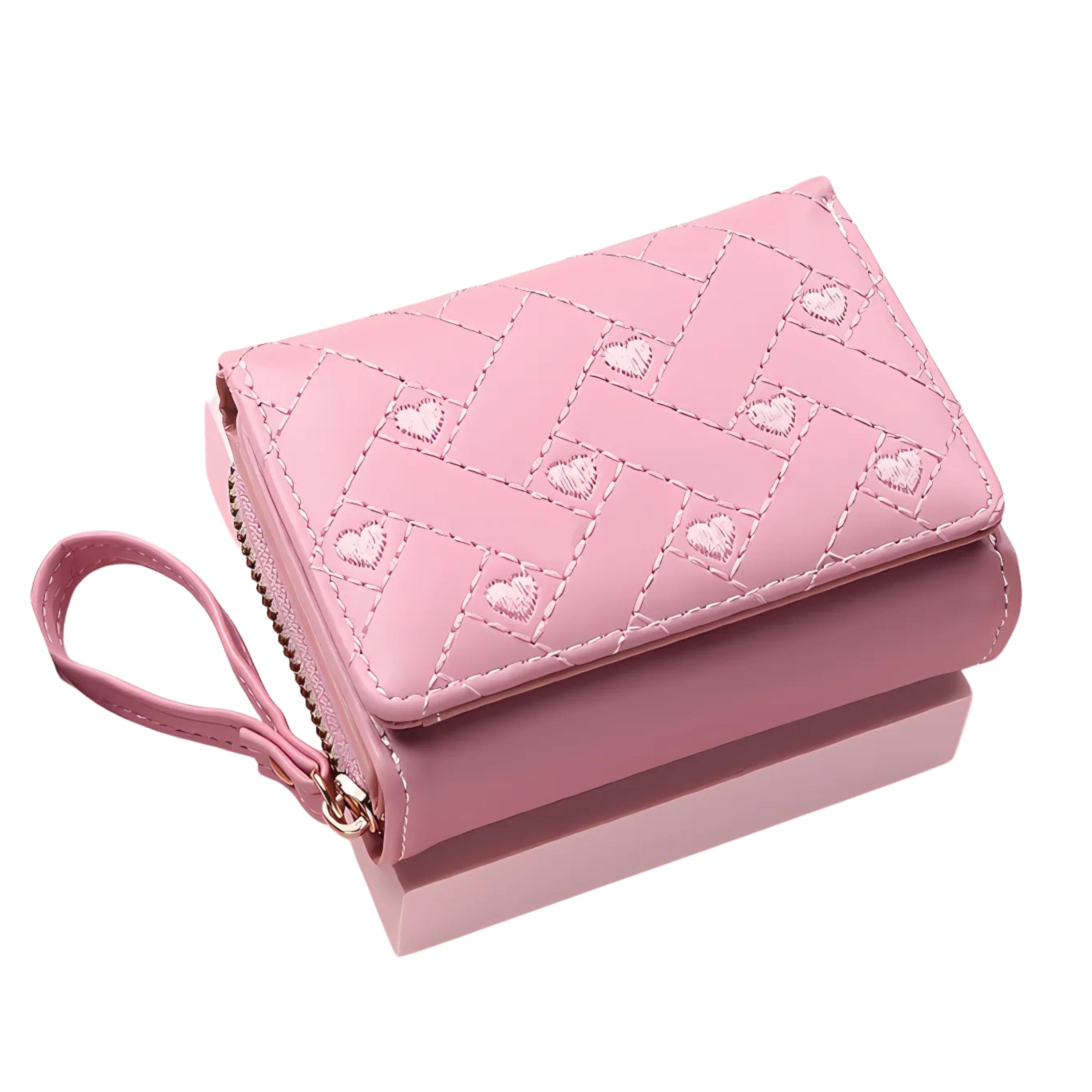 Kitcheniva - Women's Heart Embroidered Wallet - Pink