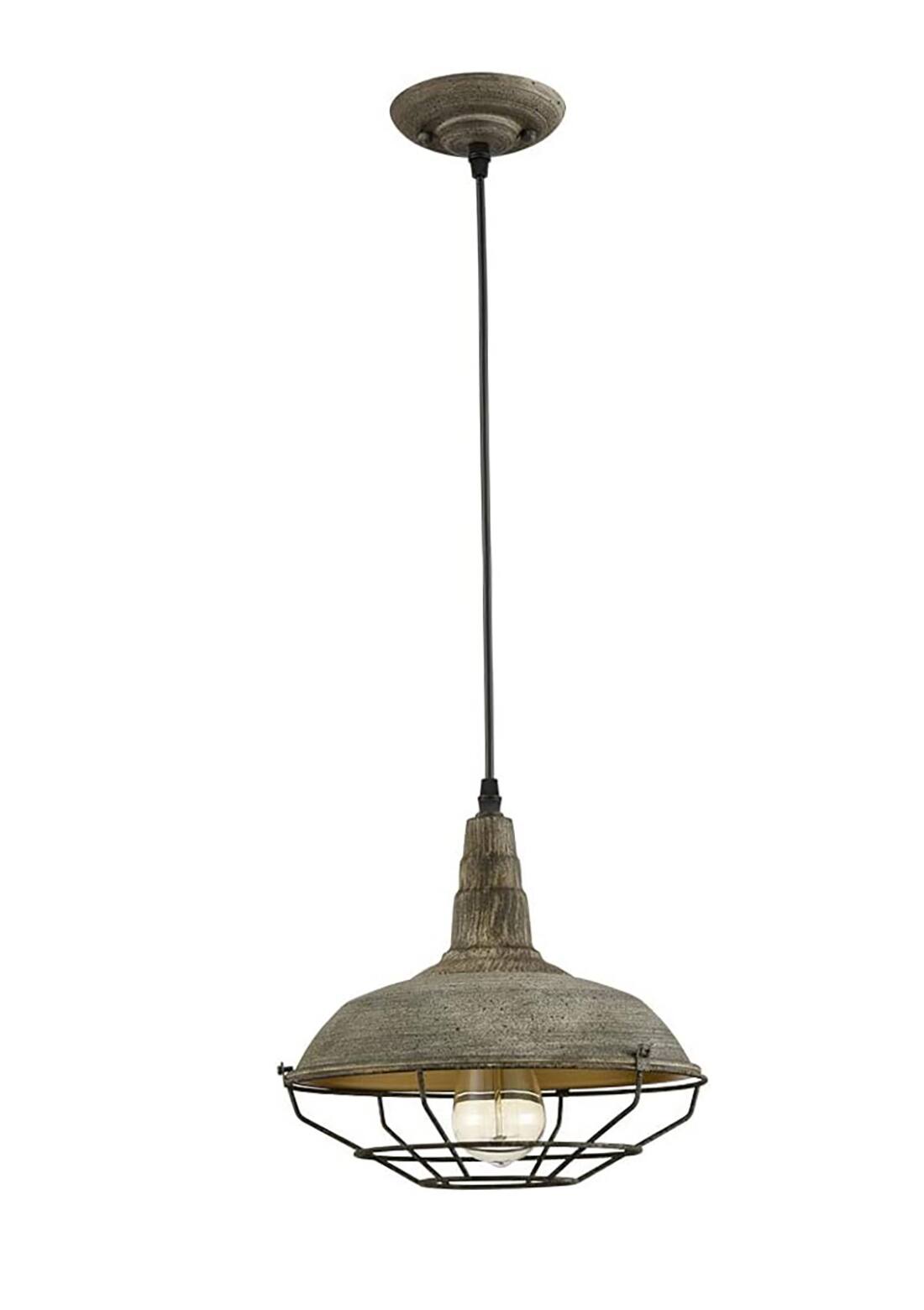 FINEAK - Vintage Stained Metal Cage Barn Pendant Light - 1-Light Hanging Ceiling Fixture - Brown