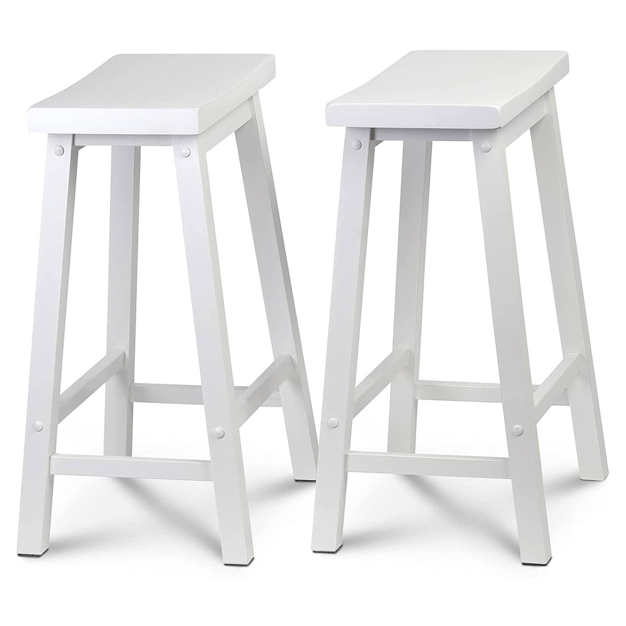 Alt View 1. PJ Wood - PJ Wood Classic Saddle Seat 24 Inch Tall Kitchen Counter Stools, White (4 Pack) - White.