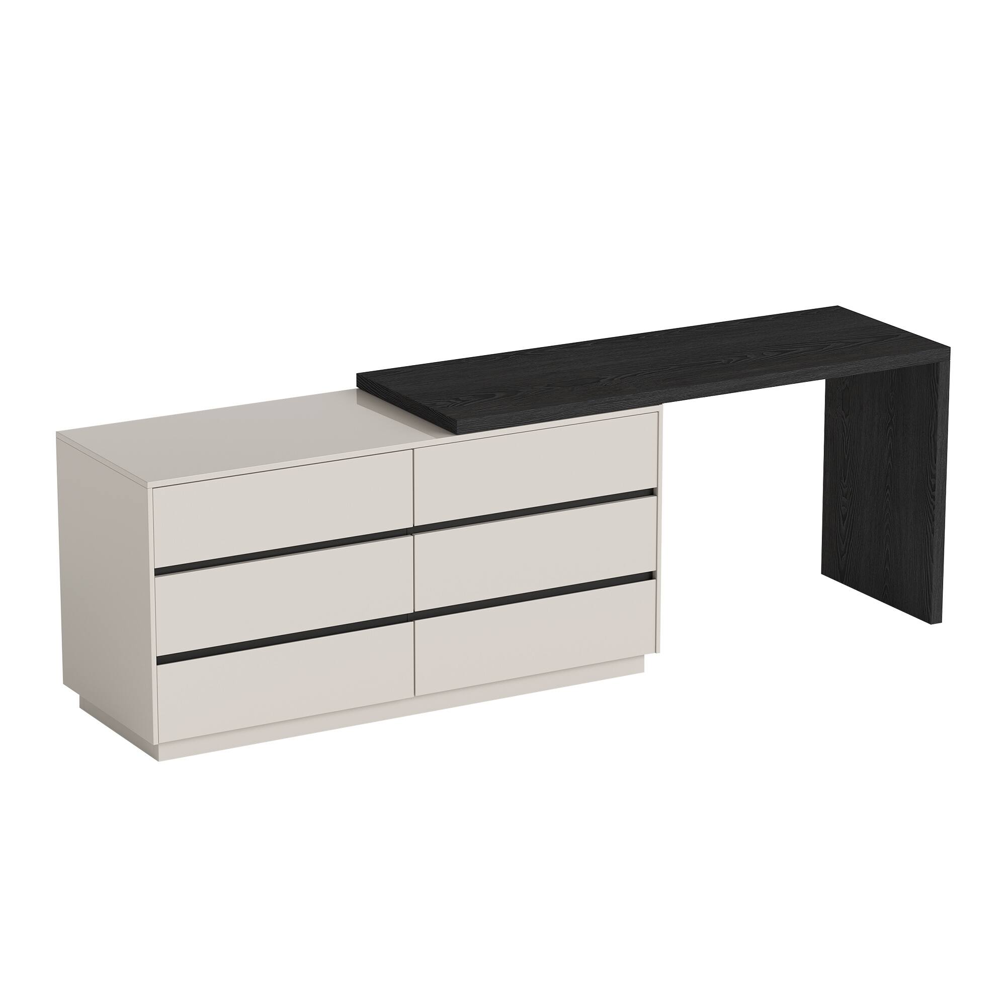 Alt View 4. luck idea - Modern Extendable Writing Desk with 6 Drawers, Reversible Left/Right Design, Home Office Computer Desk for Bedroom & Stu - Black.