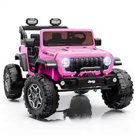 FIRST RIDE ON - Licensed Jeep Wrangler Rubicon 24V Kids Ride on Car, 2 Seater Kids' Electric Vehicle, Ride on Toys W/Bluetooth, Radio - Pink