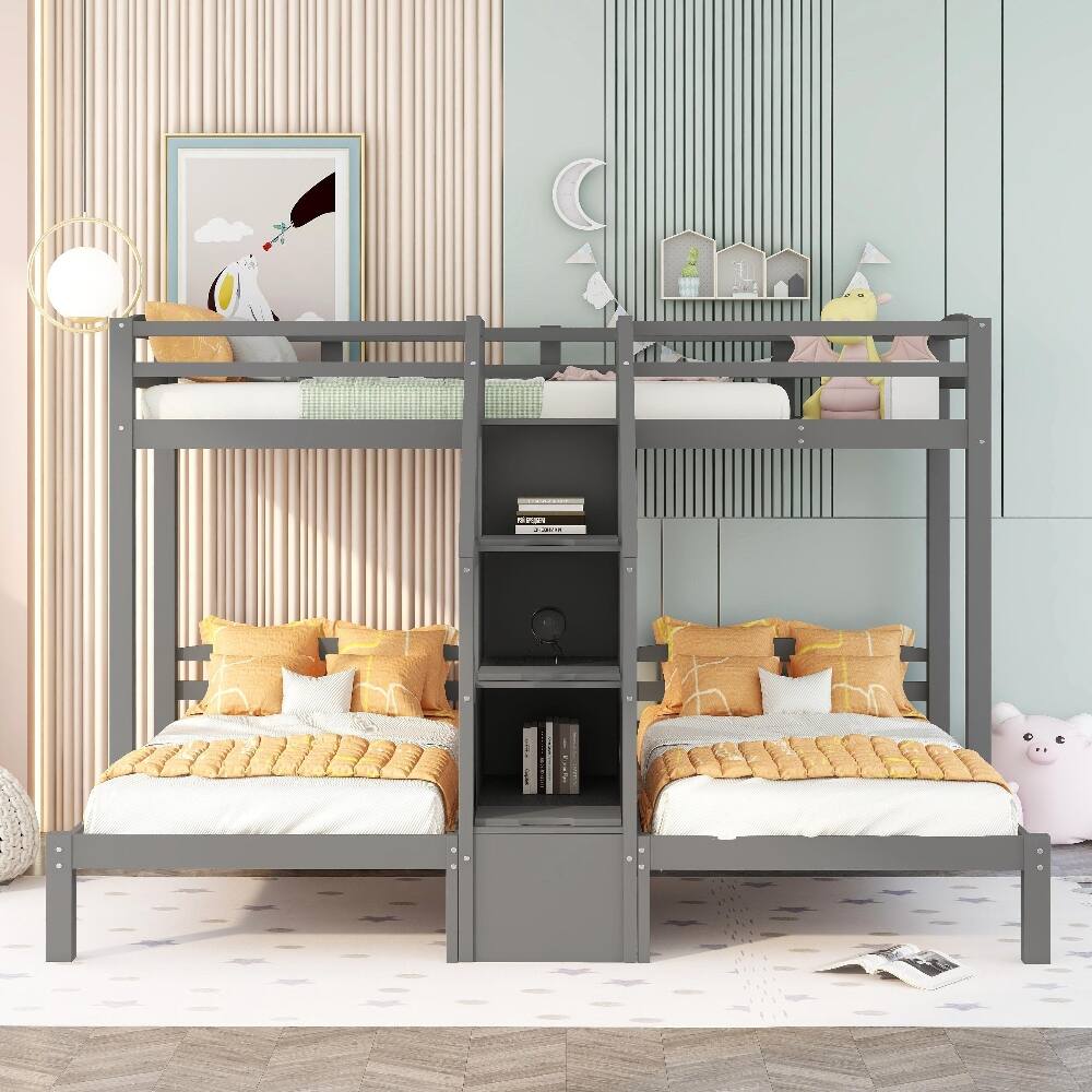 Angle. Loheer - Loheer Twin over Twin Bunk Bed Triple Bunk Bed with Stairs Gray - Gray.