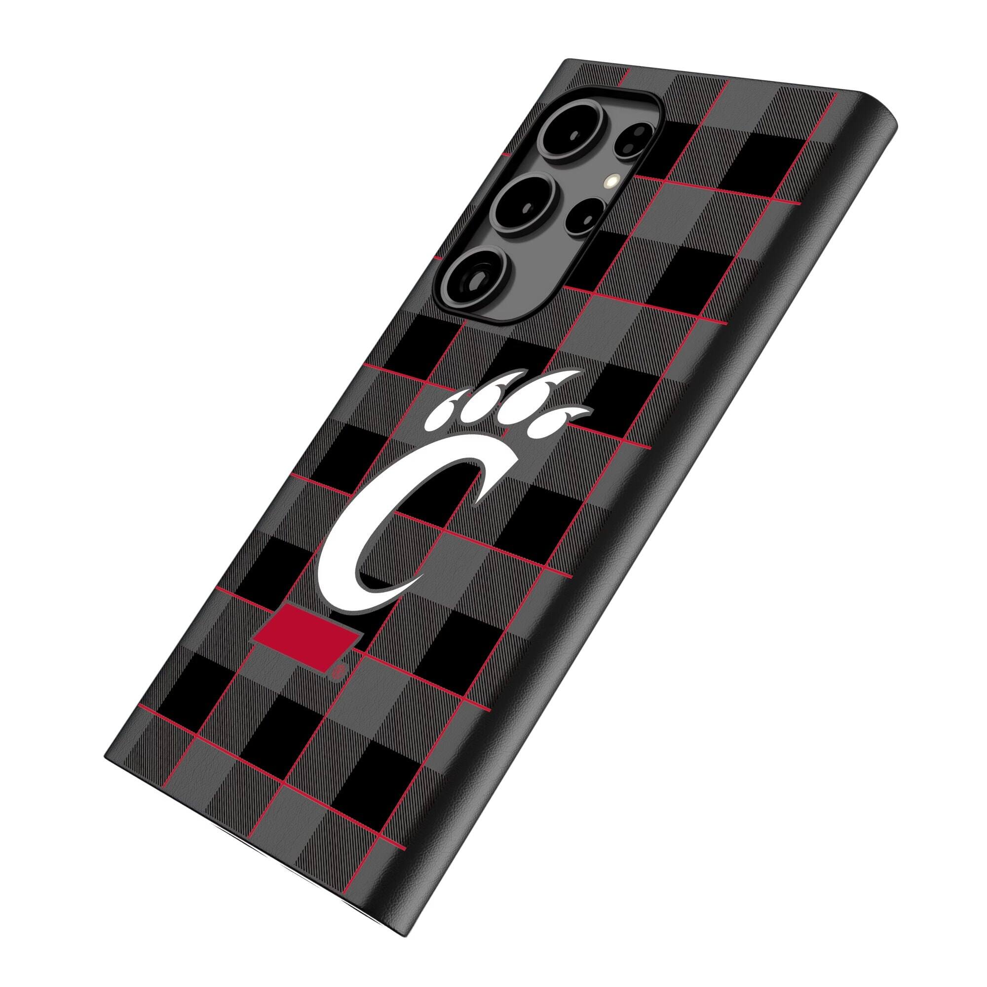 Alt View 1. Keyscaper - Cincinnati Bearcats Plaid Galaxy Magnetic Bump Case - S24 Ultra - Black.