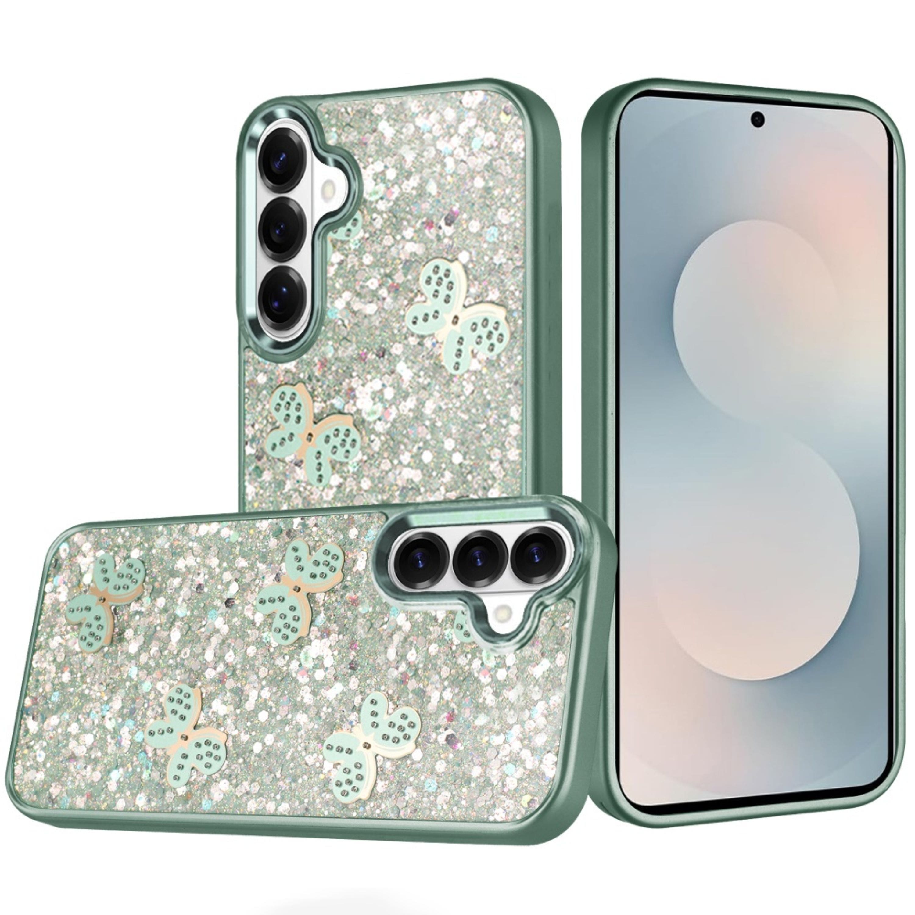 Kitcheniva - Full Glitter Flakes Cute Butterflies Plus Tempered Glass For Samsung S26 - Teal price history on PriceWatchPro