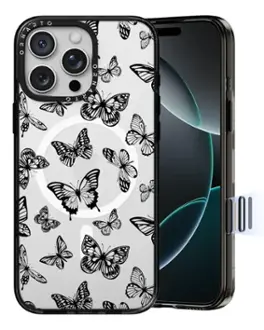 Ornarto - Vistique for iPhone 16 Pro Max Case 6.9",Compatible with MagSafe,Clear Pattern Phone Case - Obsidian Butterfly