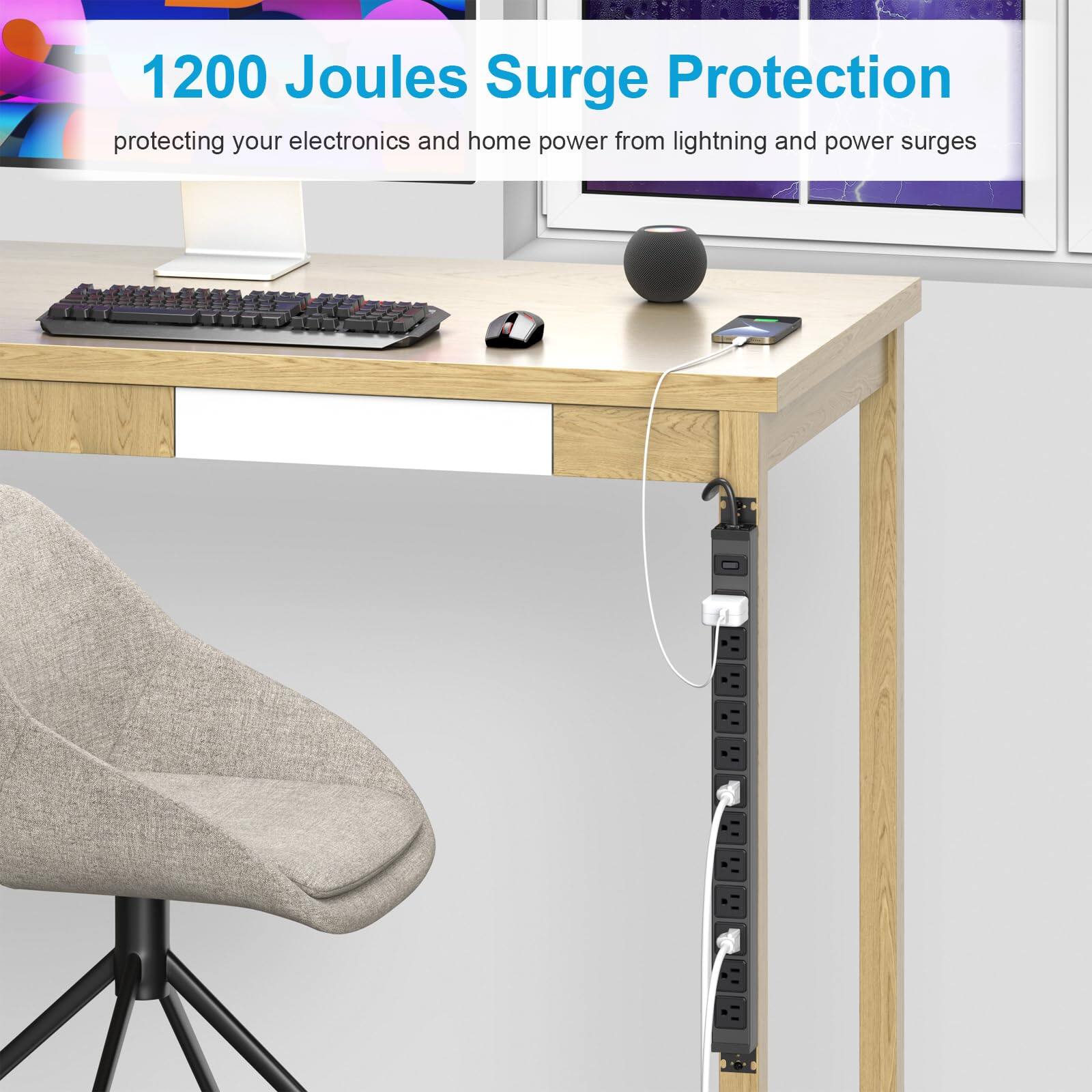 1200 Joules Surge Protection  
protecting your electronics and home power from lightning and power surges