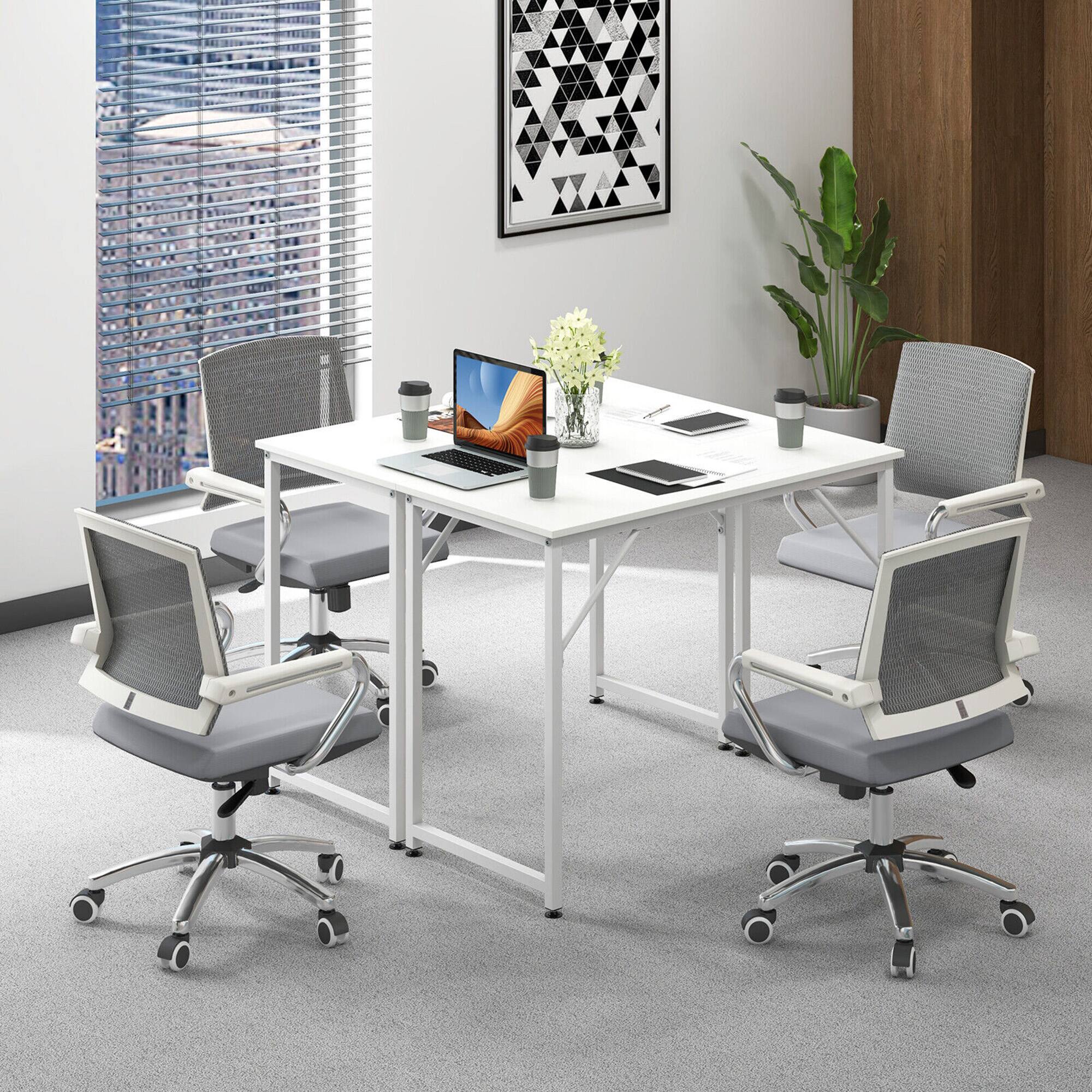 Alt View 3. Gymax - Gymax 2PCS Home Office PC Table Rectangular Meeting Room Table 40''x19.5'' w/ Metal Frame - White.
