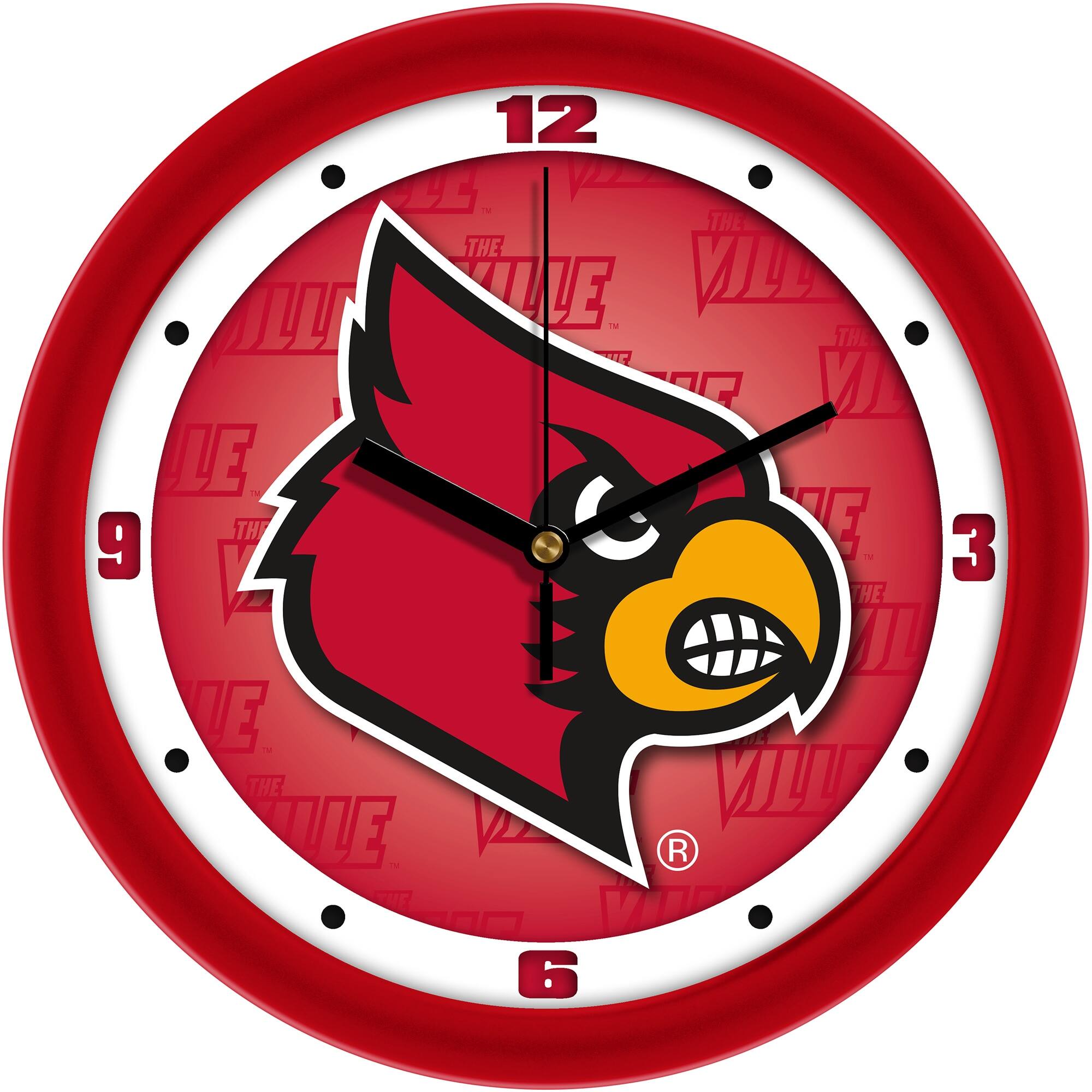 MpDirect - Louisville Cardinals 11.5'' Suntime Premium Glass Face Dimension Wall Clock - Multicolor