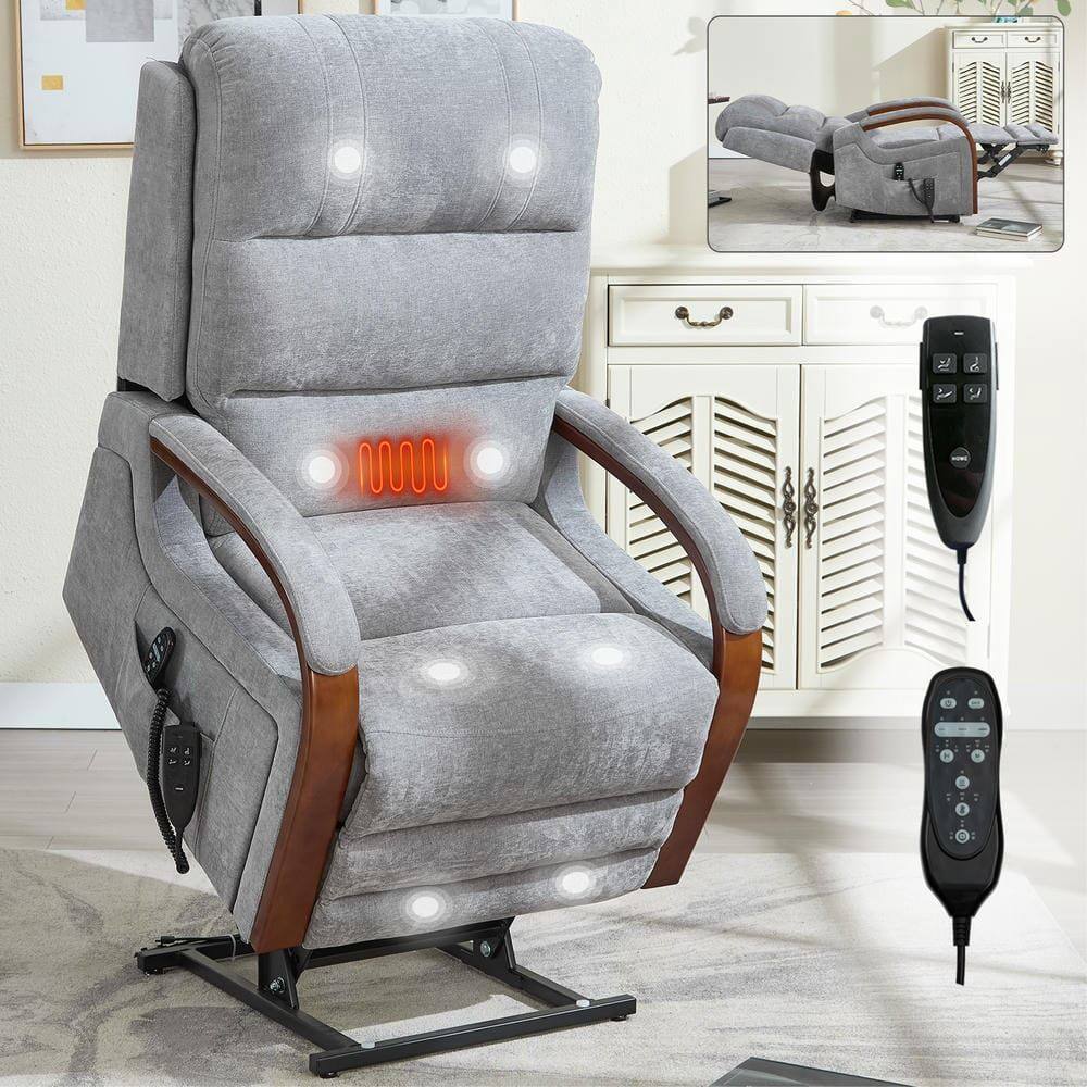 Alt View 4. Kadyn - Power Dual Motor Lift Recliner Chair with Heat Massage, Infinite Positions and 350LB Capacity, Gray - Gray.
