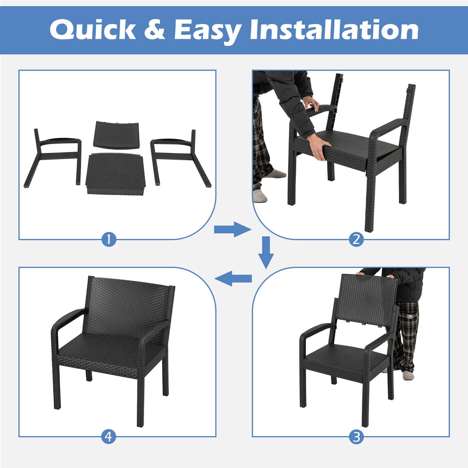 Quick & Easy Installation

1. Disassembled chair parts
2. Attaching the backrest
3. Attaching the seat
4. Fully assembled chair