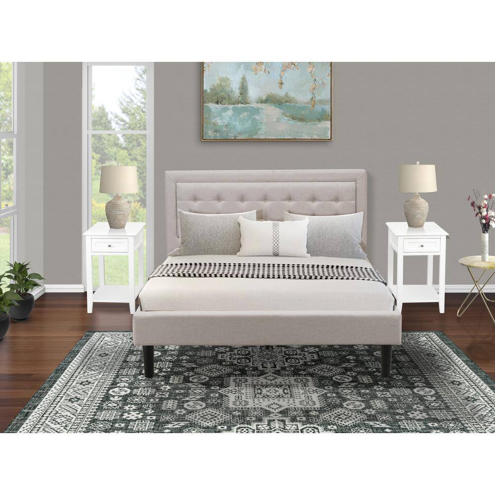 Alt View 4. East West Furniture - FN08Q-2DE05 3-Pc Platform Queen Bedroom Set with 1 Upholstered Bed and 2 Nightstands - Mist Beige Linen Fabric - Mist Beige.