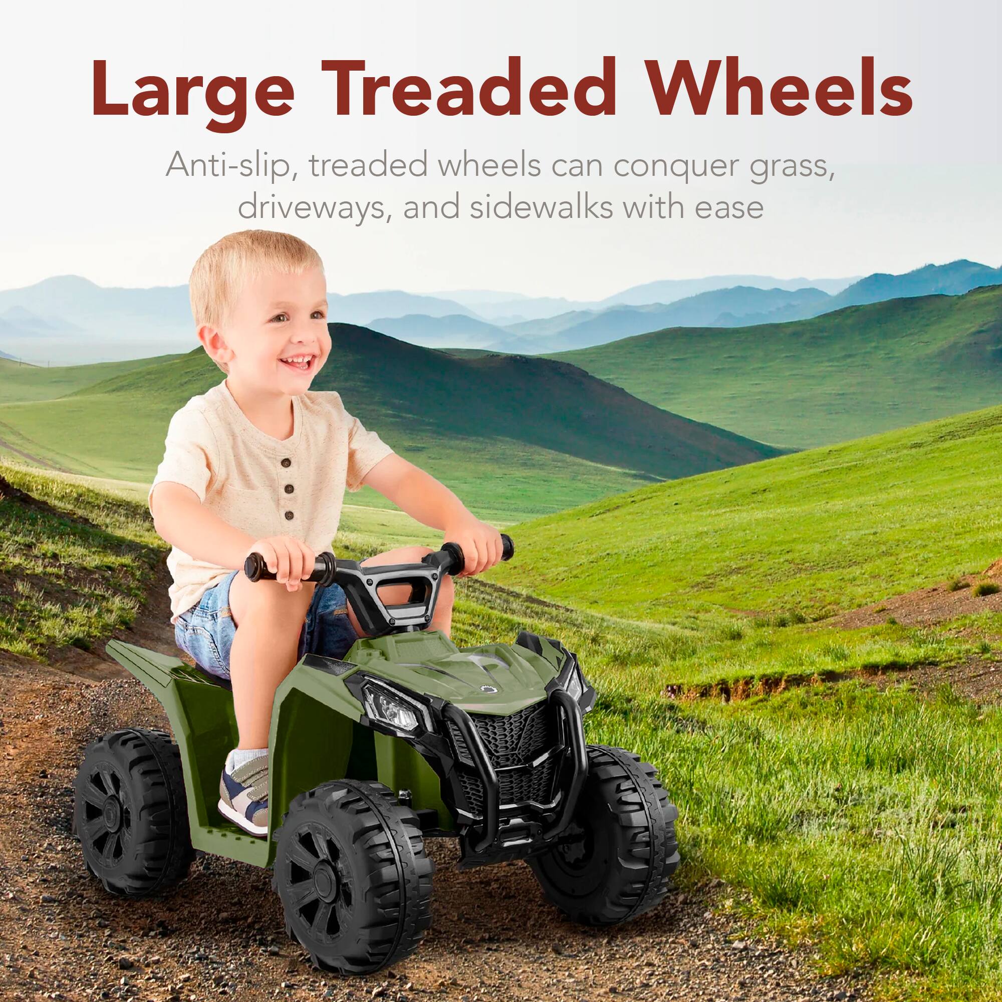 Large Treaded Wheels

Anti-slip, treaded wheels can conquer grass, driveways, and sidewalks with ease.