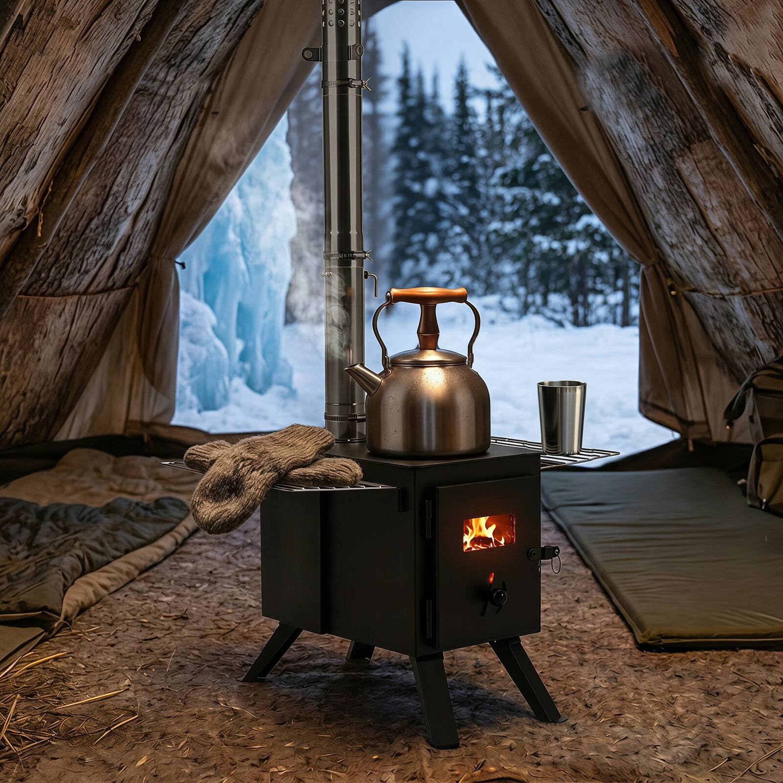 Alt View 1. Costway - Costway Hot Tent Stove with Ash Tray, 8.4 ft Wood Burning Stove with 8 Chimney Pipes - Silver and Black.