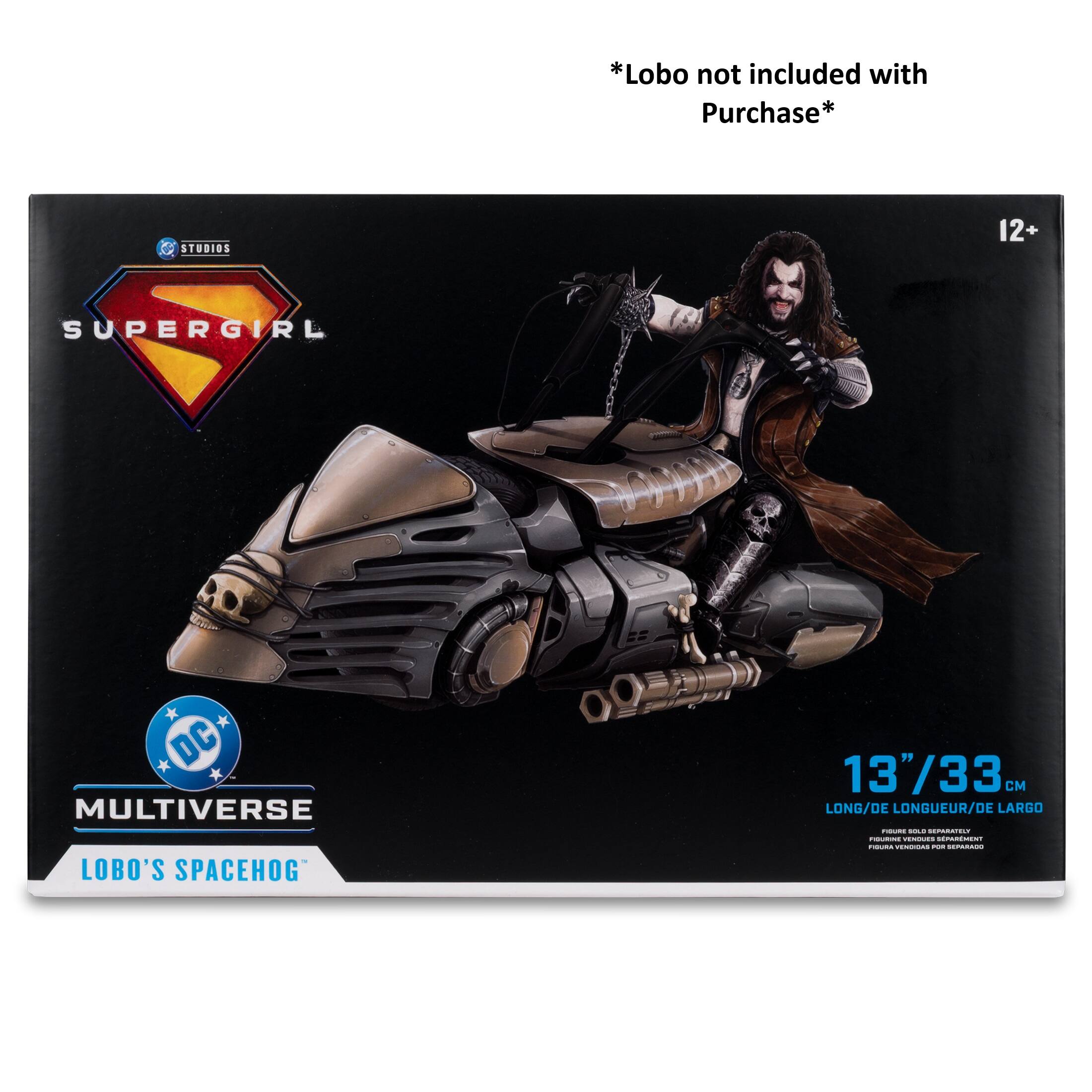 * Lobo not included with Purchase *

STUDIOS  
SUPERGIRL

DC  
MULTIVERSE  
LOBO'S SPACEHOG

13" / 33 CM  
LONG / DE LONGUEUR / DE LARGO

12+