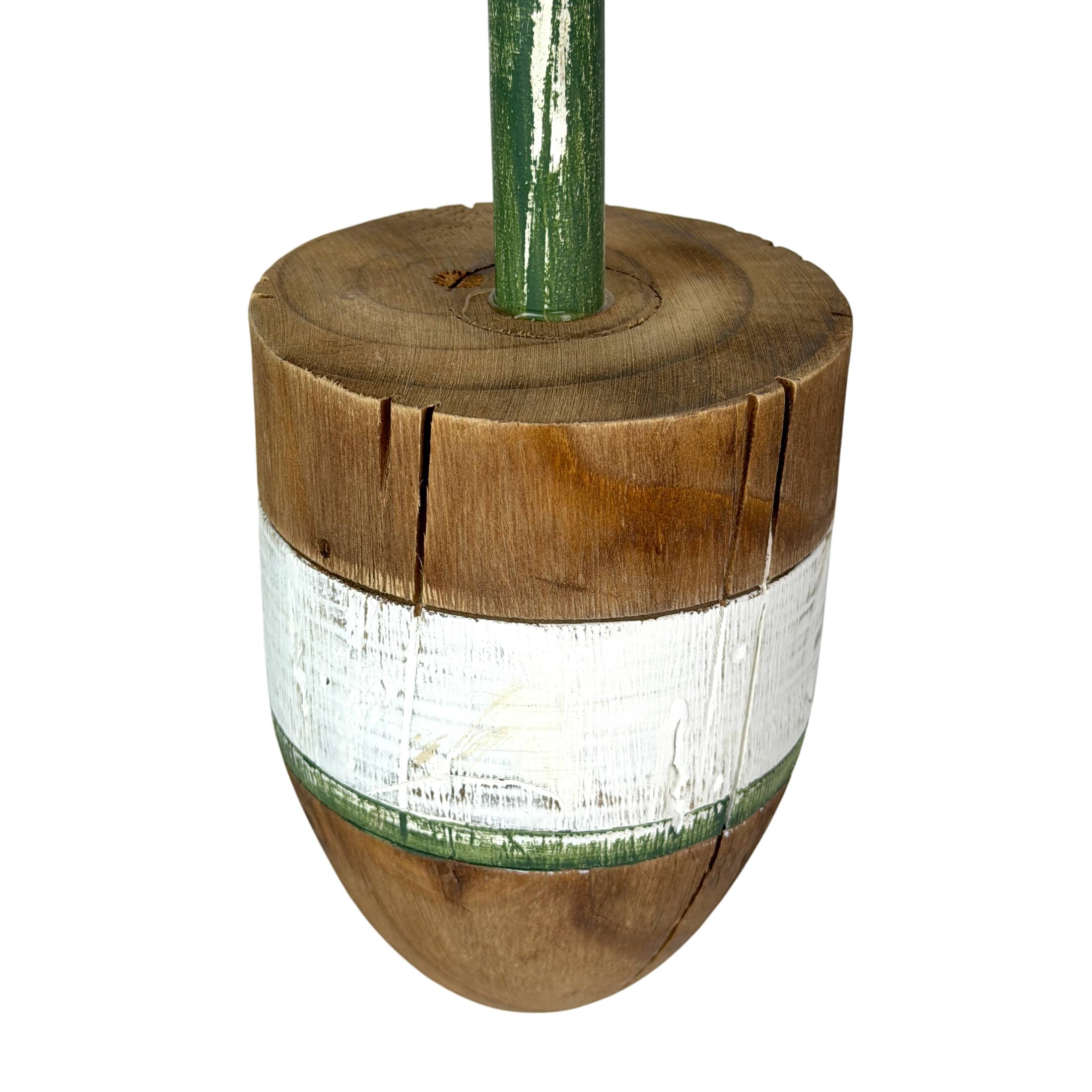 Alt View 9. Things2Die4 - Nautical Wooden Hanging Buoy White Green Striped Rope Wall Decor 15 Inch - White.
