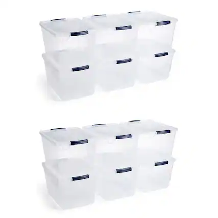 Front. RubberMaid - Rubbermaid Cleverstore 32 Quart Plastic Storage Tote Container w/ Lid (12 Pack).