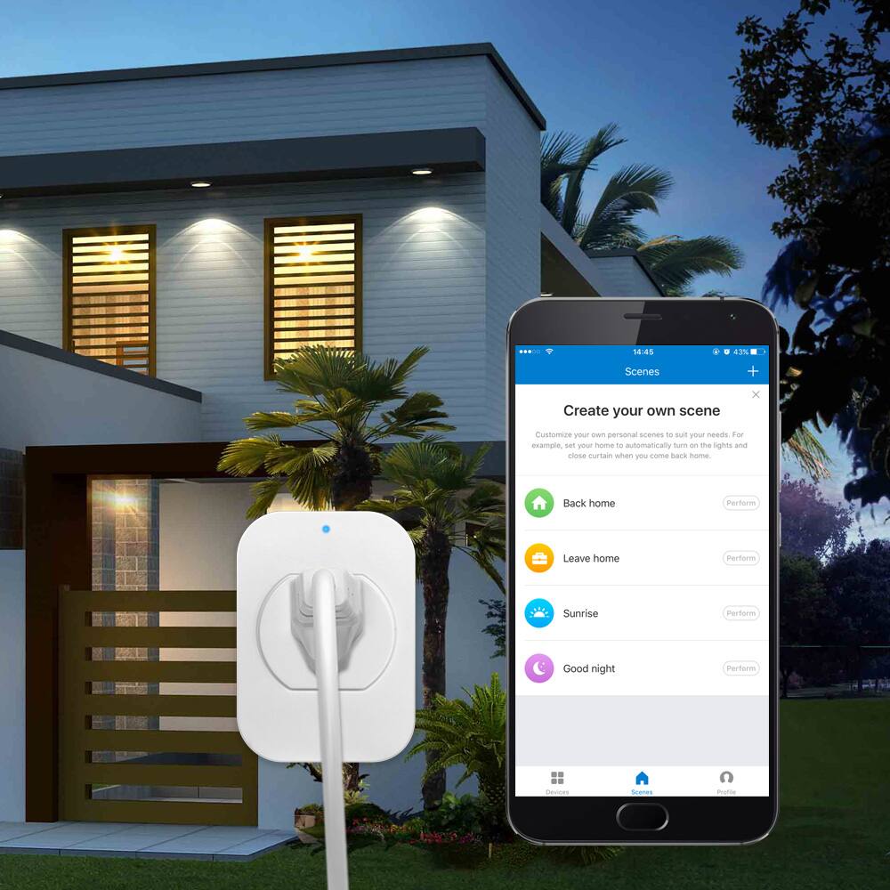 14:45 4.7% Scenes + Create your own scene x Customize your own personal scenes to suit your needs. For example, set your home to automatically turn on the lights and close curtains when you come back home Back home Perform Leave home Perform Sunrise Perform Good night Perform Devices Scenes Profile