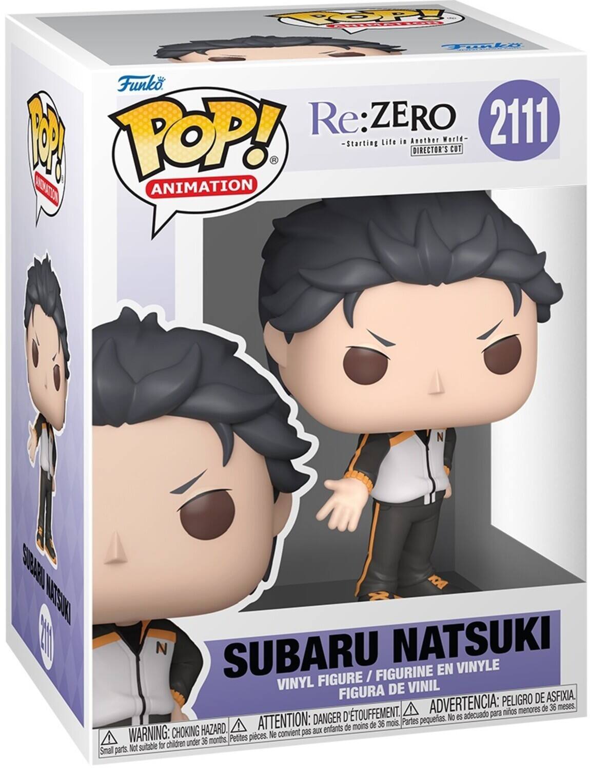 Re:ZERO  
2111  
Starting Life in Another World  
Director's Cut  

Funko POP! Animation  

Subaru Natsuki  
Vinyl Figure / Figurine en Vinyle / Figura de Vinil  

Warning: Choking Hazard. Small parts. Not suitable for children under 36 months.  
Attention: Danger d'étouffement. Petites pièces. Ne convient pas aux enfants de moins de 36 mois.  
Advertencia: Peligro de asfixia. Partes pequeñas. No es adecuado para niños menores de 36 meses.