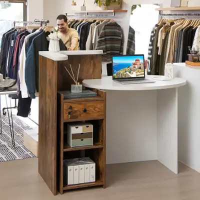 Reception Desk, Retail Checkout Counter W/Lockable Drawer