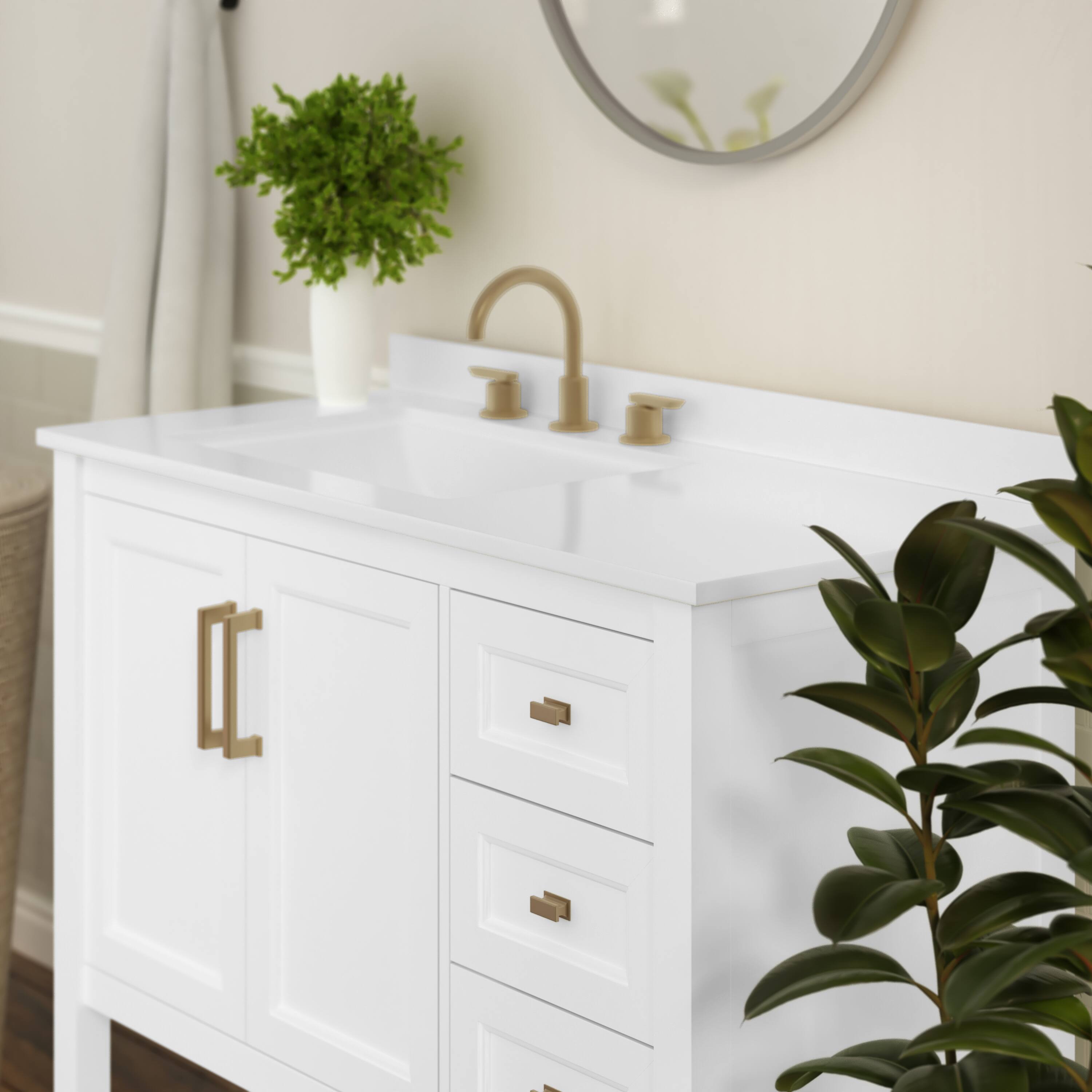 Alt View 2. Flash Furniture - Vega 42 Inch Bathroom Vanity with Sink, Storage Cabinet with Soft Close Doors, Open Shelf and 3 Drawers, Carrara Marble - White.