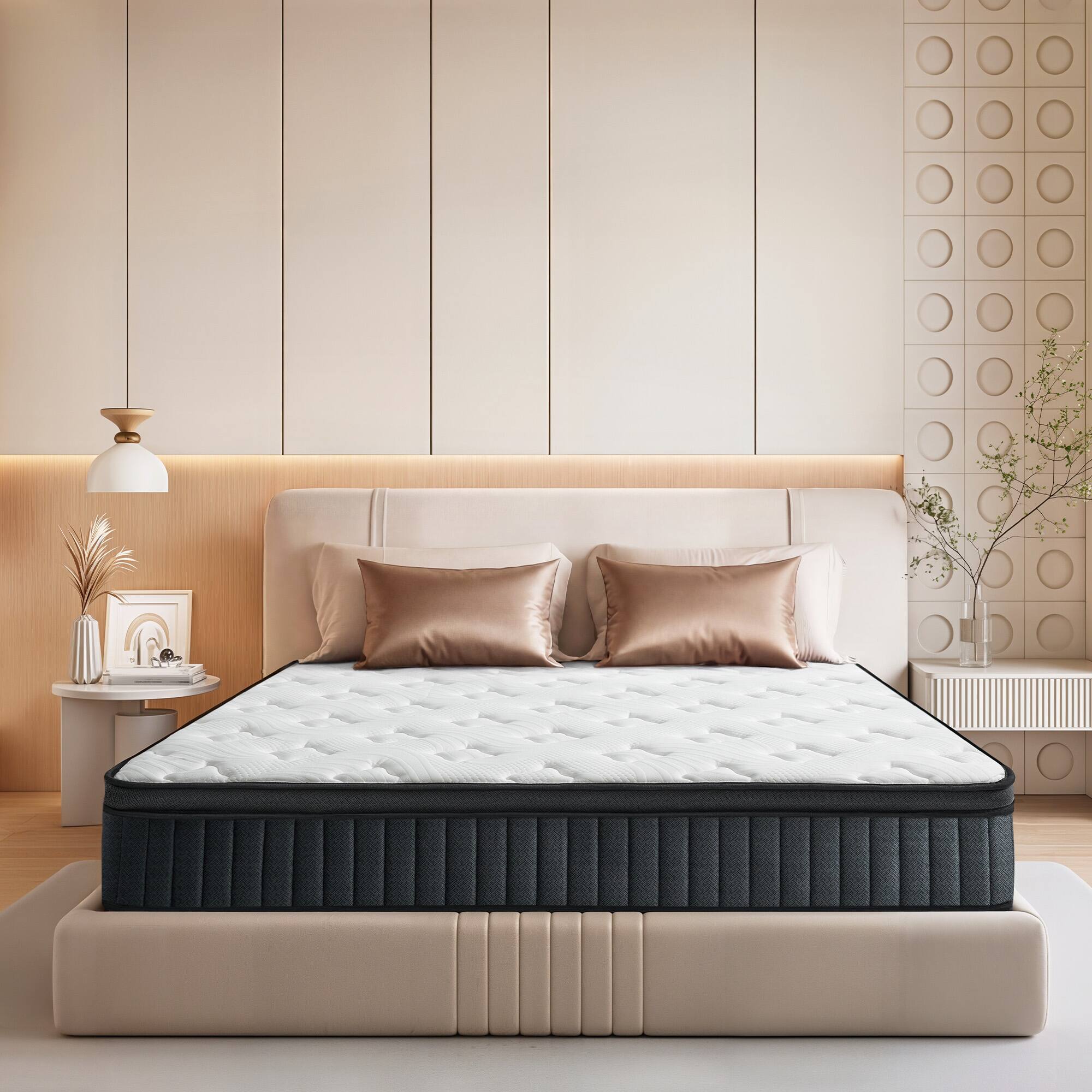 Angle. Vipbear - 10 Inch Hybrid Mattress in a Box with Memory Foam & Individual Pocket Springs, Fiberglass Free, CertiPUR-US Certified - white.
