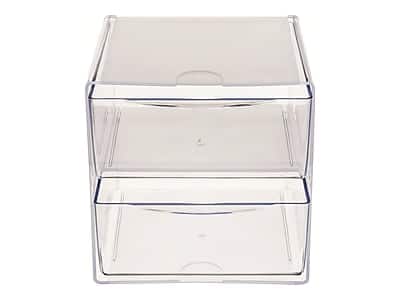 Deflecto - Cube 2 Compartment Stackable Plastic Storage Drawers - Clear