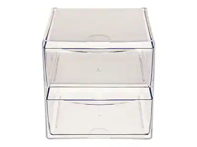 Front. Deflecto - Cube 2 Compartment Stackable Plastic Storage Drawers, Clear - Clear.