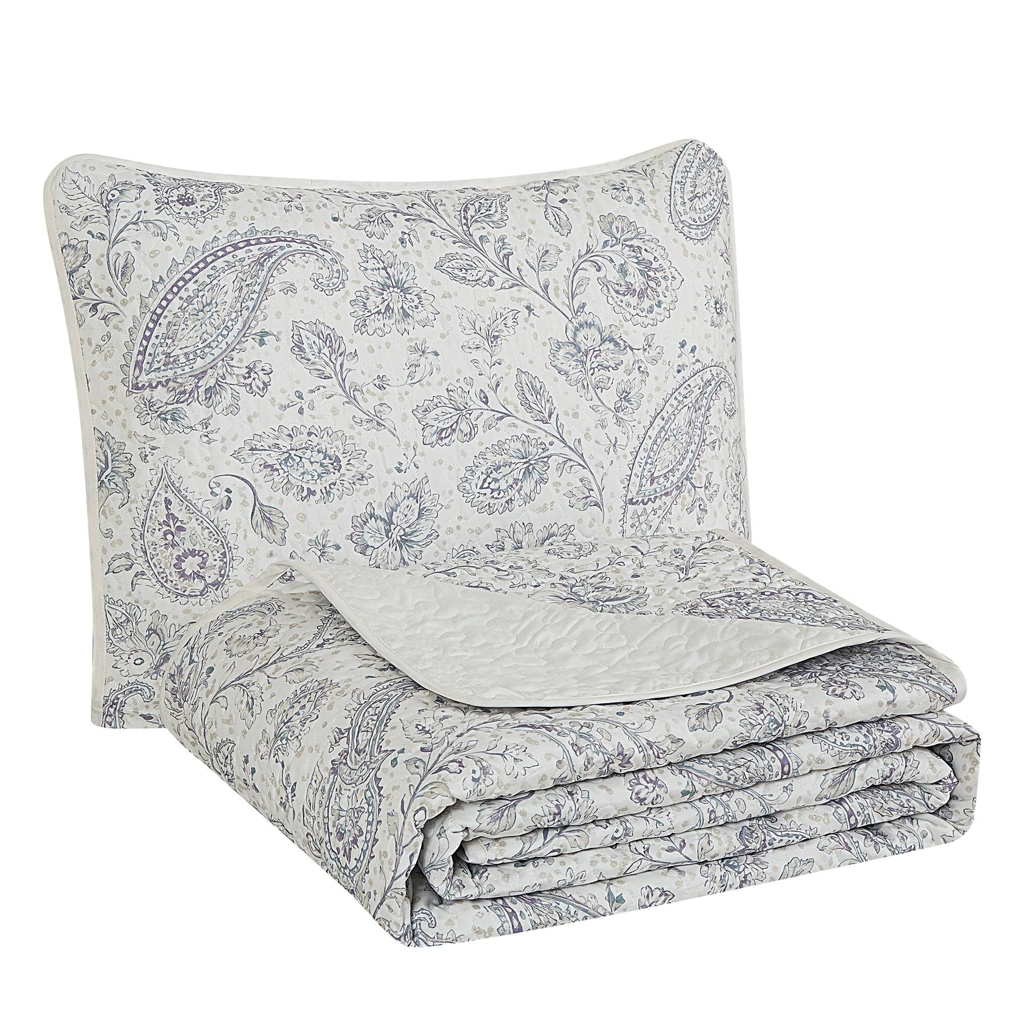 Alt View 1. MarCielo - MarCielo 3 Piece Lightweight Quilt Bedspread Set Reversible Floral Botanical - Purple Paisley.